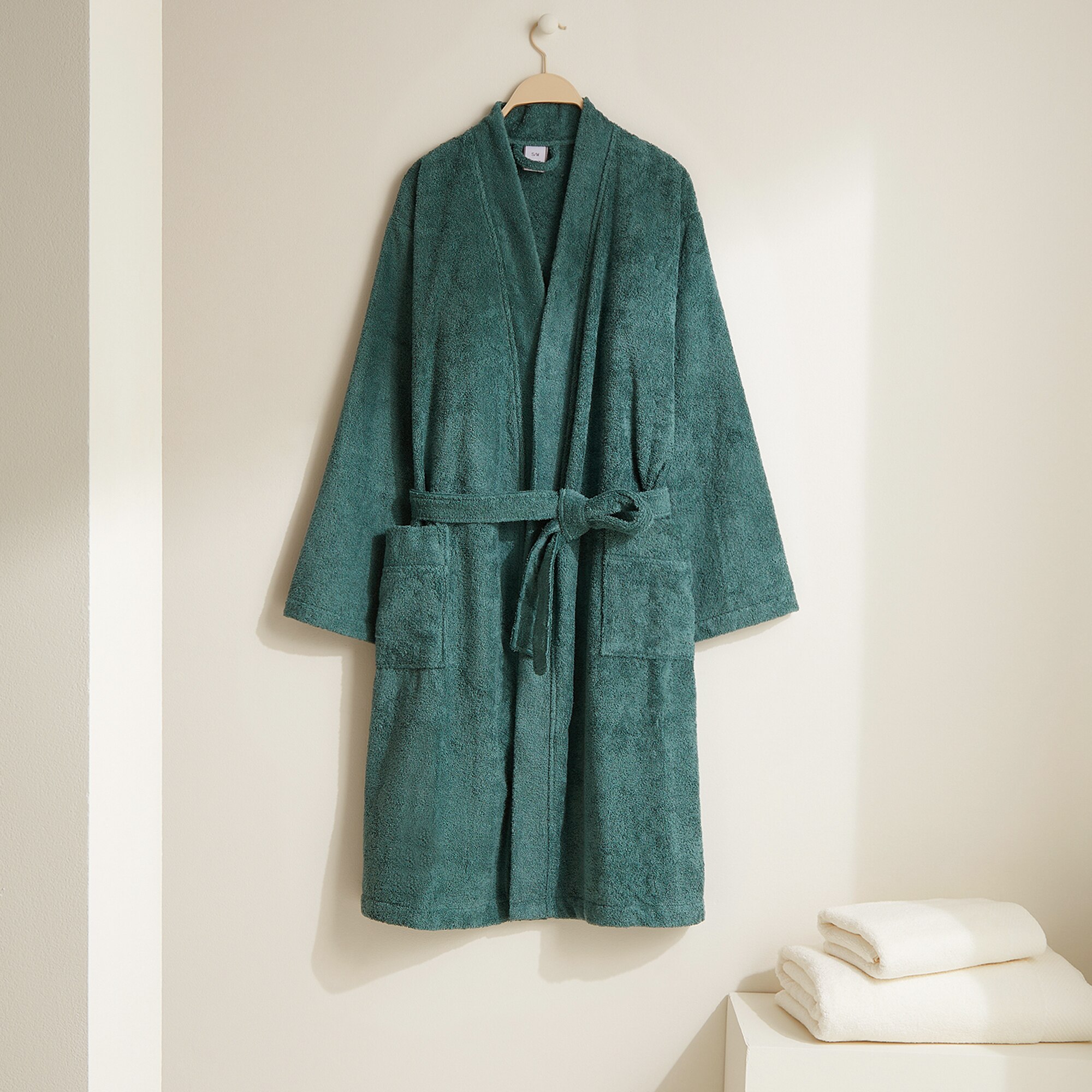 Albornoz kimono Algodón Egipcio 420 gr/m2 El Corte Inglés - Verde oscuro S/M Verde oscuro-1