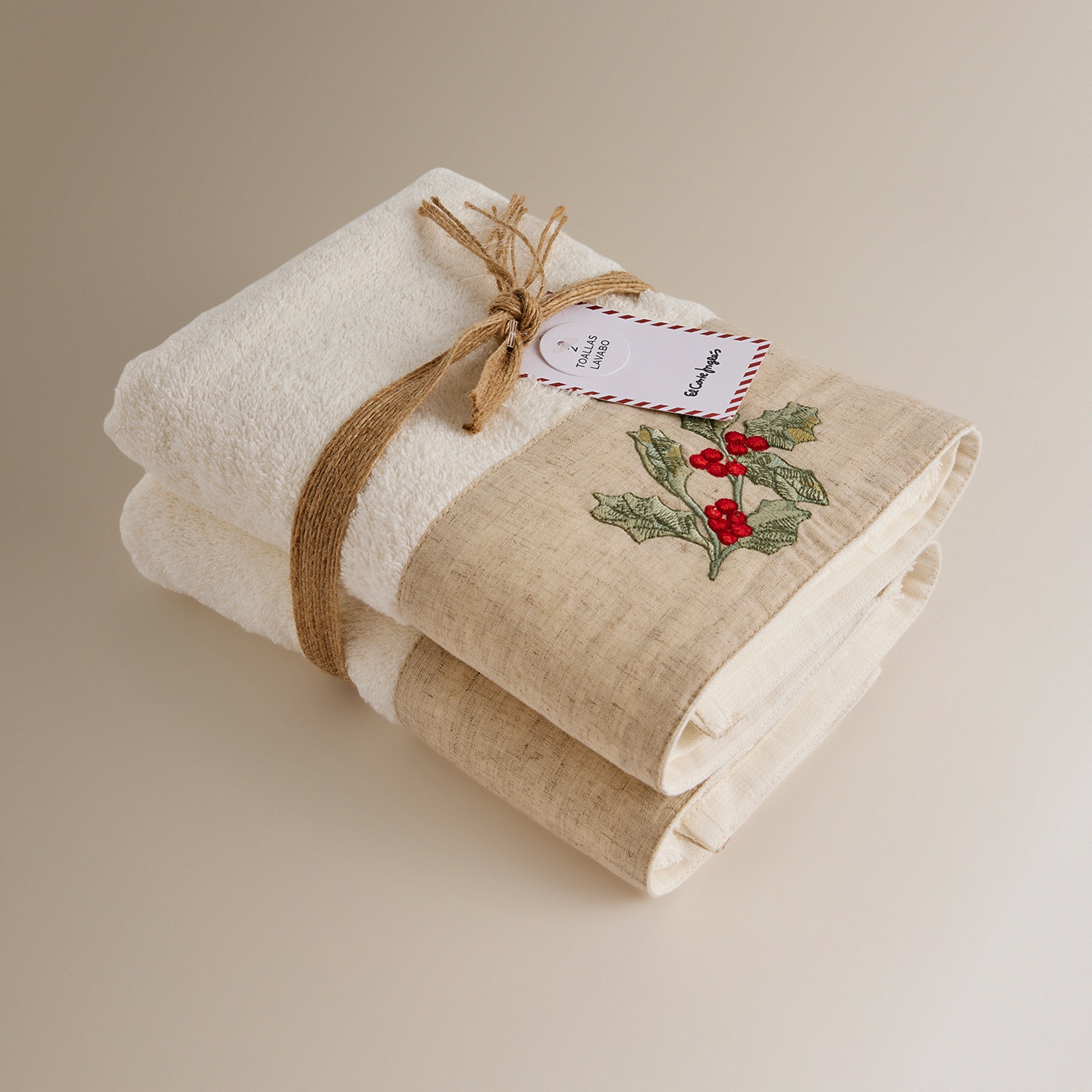 Conjunto de 2 Toalhas de Lavatório de Algodão Azevinho - 500 g/m2 Cru-5