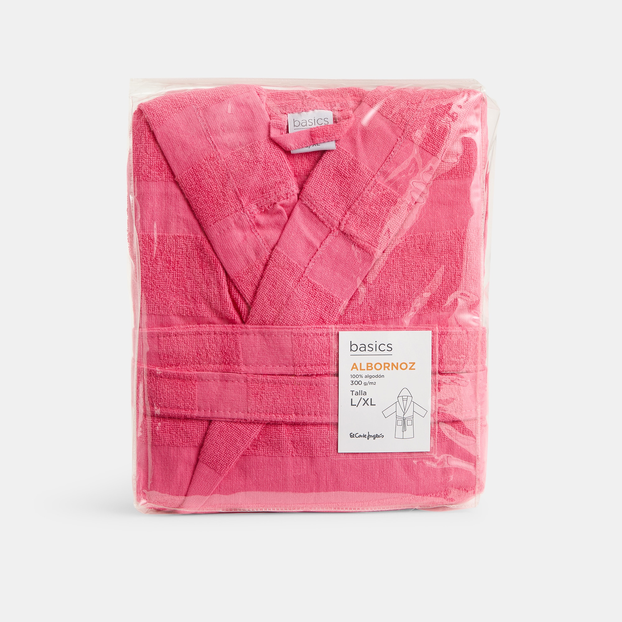 Albornoz algodón 300 gr/m2 Rayas Basics El Corte Inglés Fucsia-4