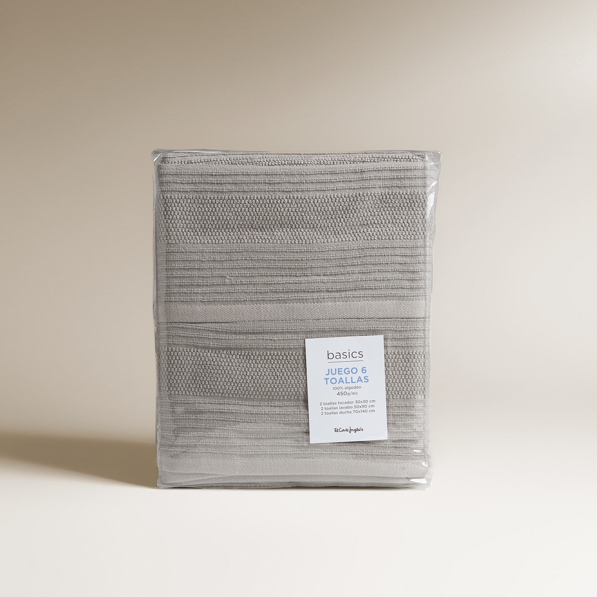 Juego de 6 toallas algodón 450 gr/m2 Cork Basics El Corte Inglés Gris-5