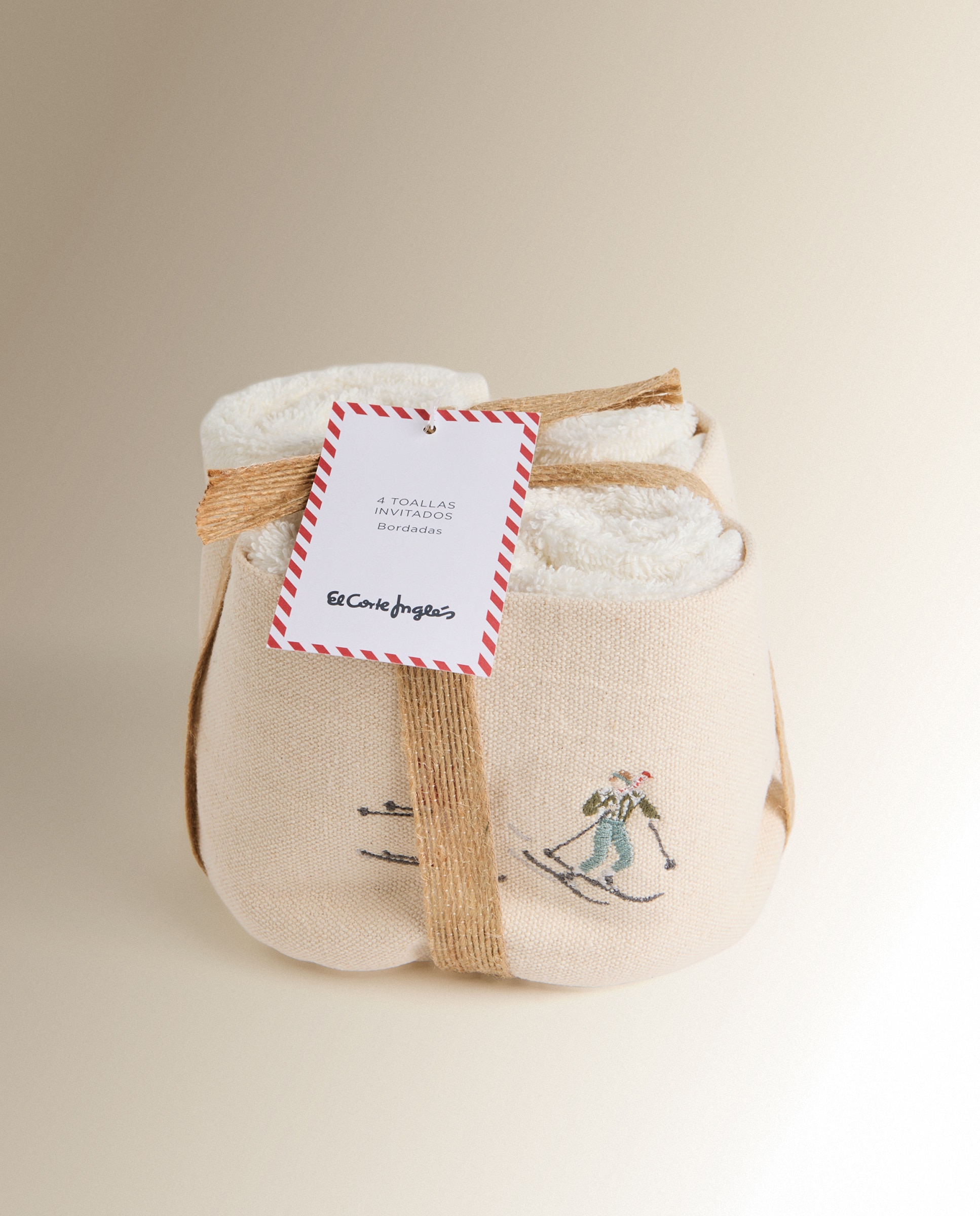Set de 4 toallas tocador y cesta algodón 500 gr/m2 Skiers - Beige Tocador Beige-5