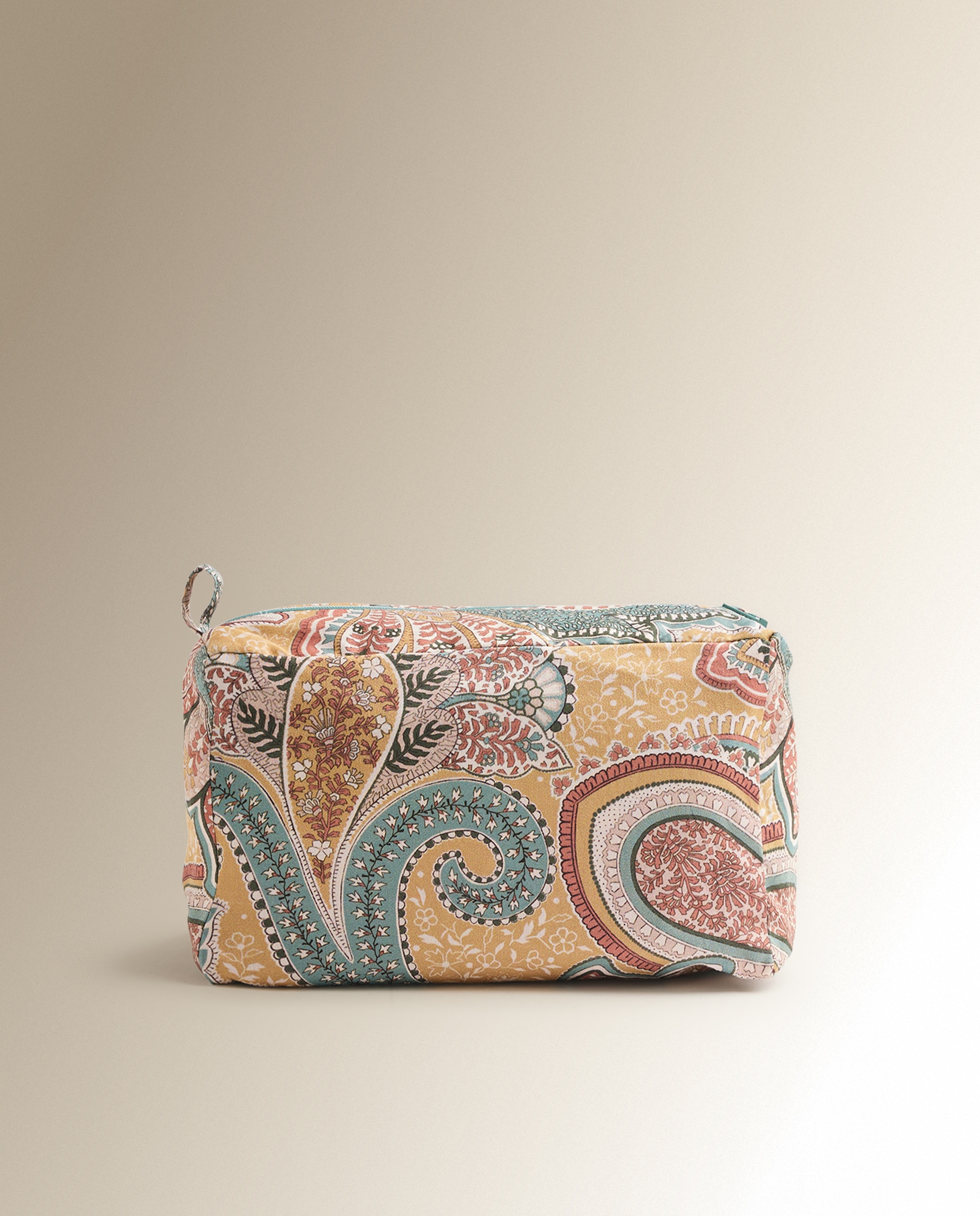 Necessaire de Casa de Banho em Algodão Paisley Mostarda-2
