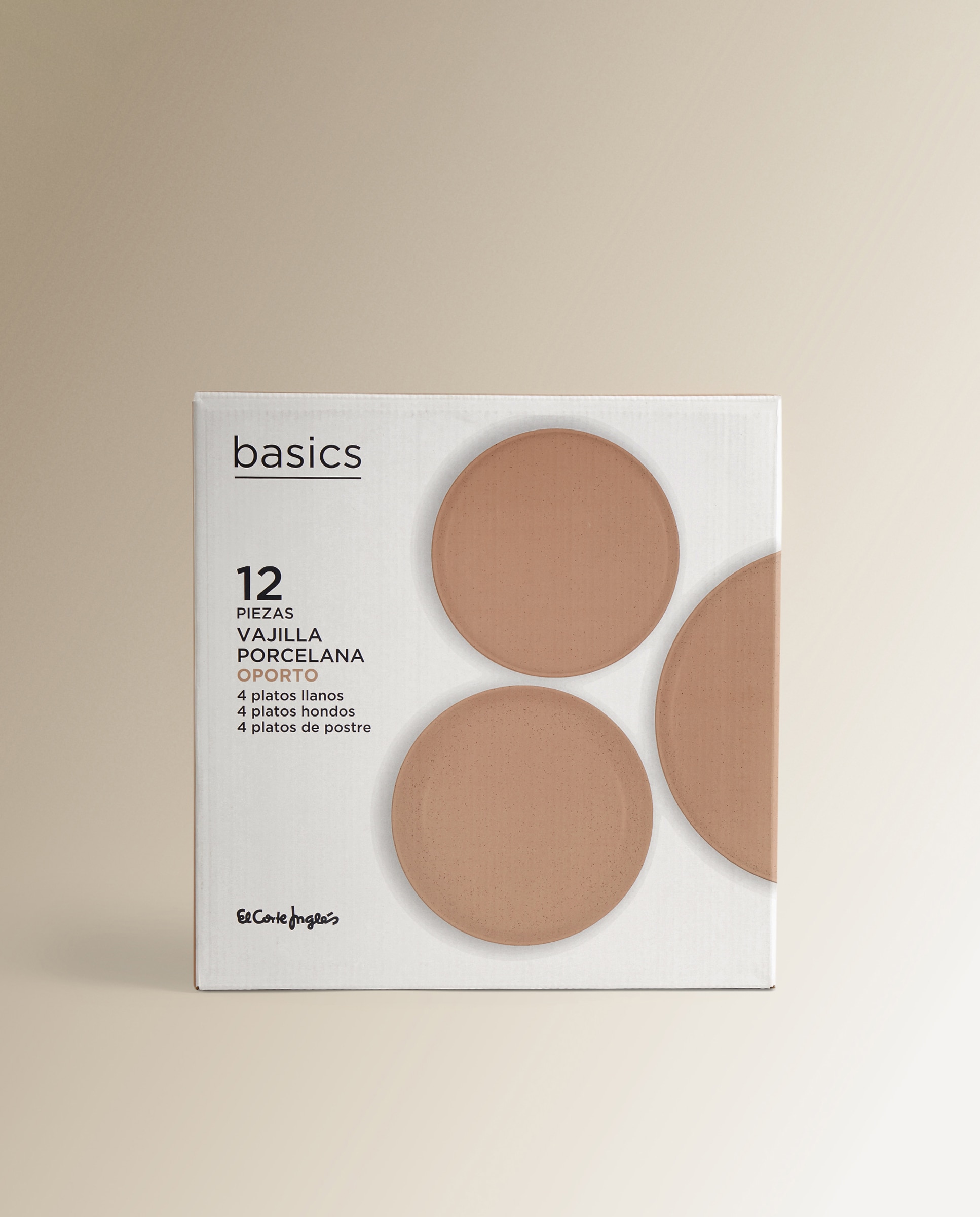 Vajilla de 12 piezas de cerámica Oporto Basics El Corte Inglés Rosa-5