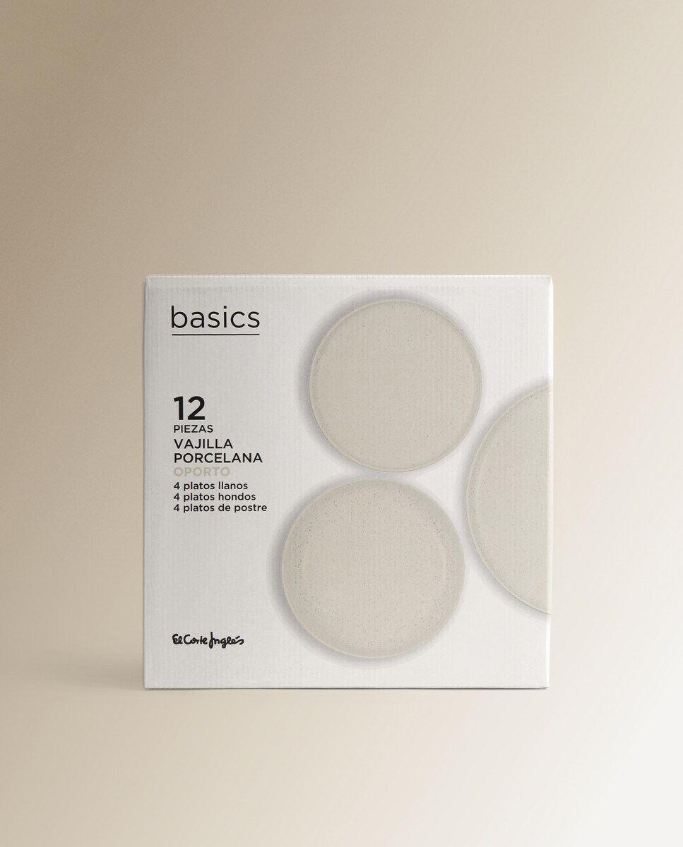 Vajilla de 12 piezas de cerámica Oporto Basics El Corte Inglés Beige-6