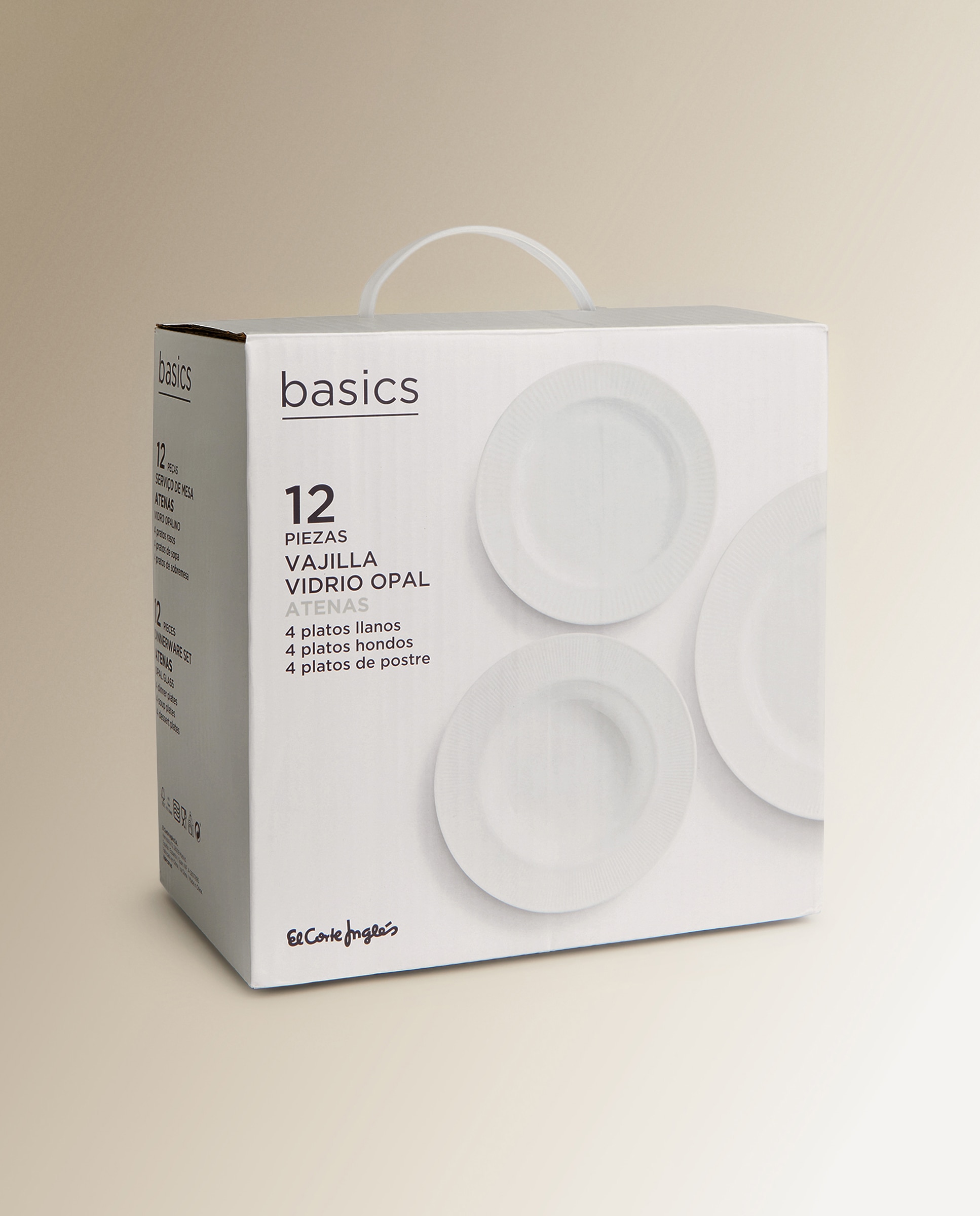 Vajilla de 12 piezas de vidrio Atenas Basics El Corte Inglés Blanco-5