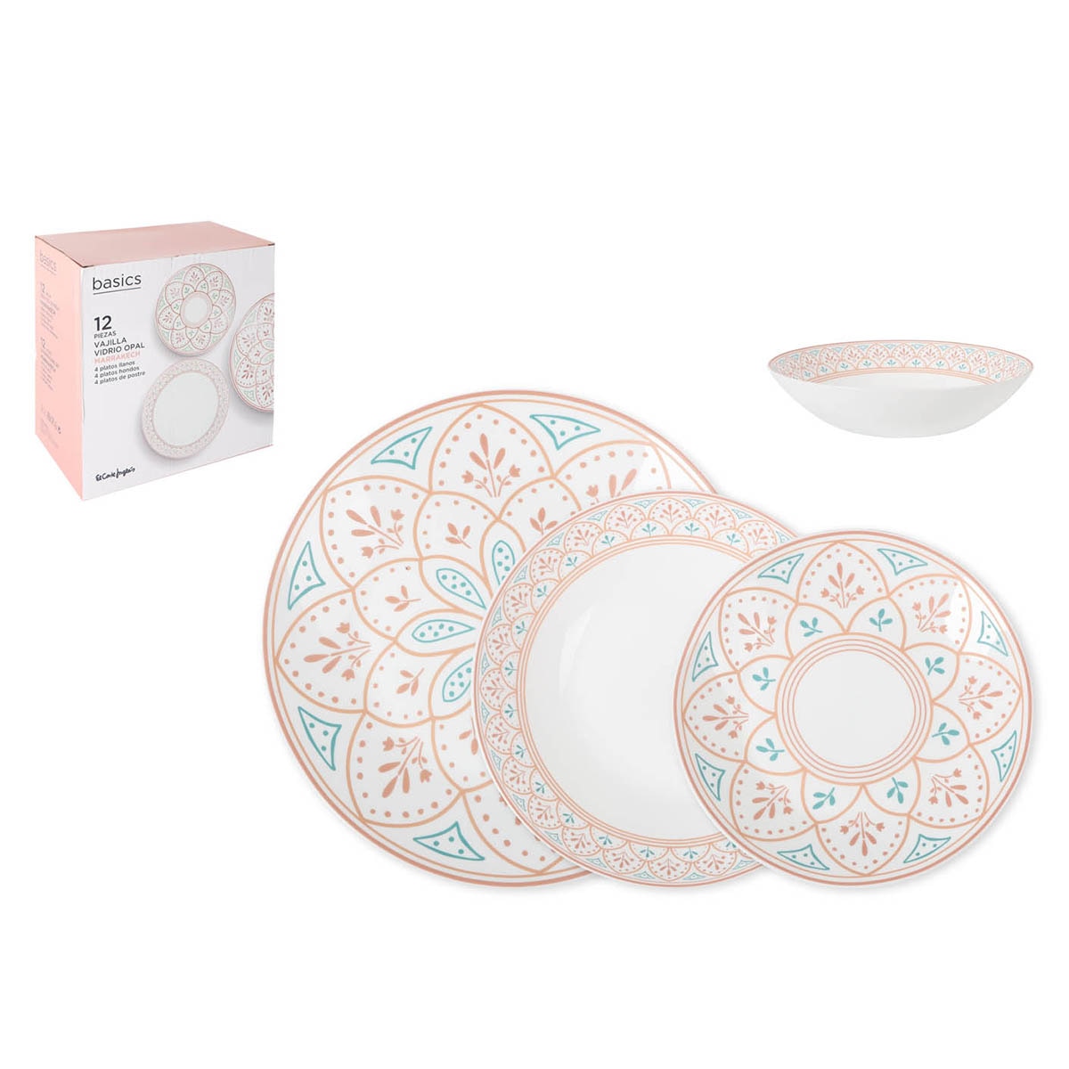 Vajilla de 12 piezas Marrakech Basics El Corte Inglés Rosa-6