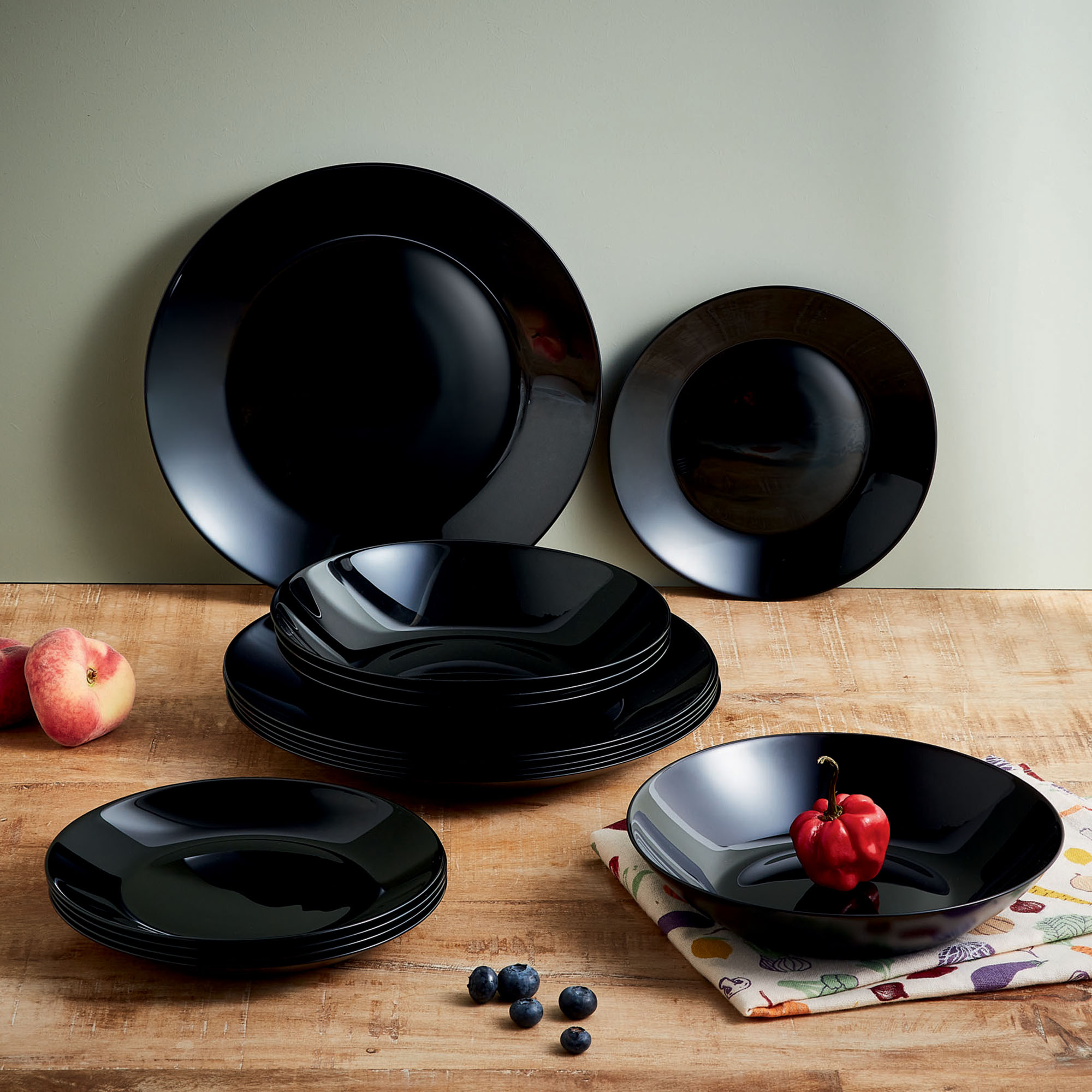 Vajilla 18 piezas de vidrio opal Zelie Arcopal Negro-4