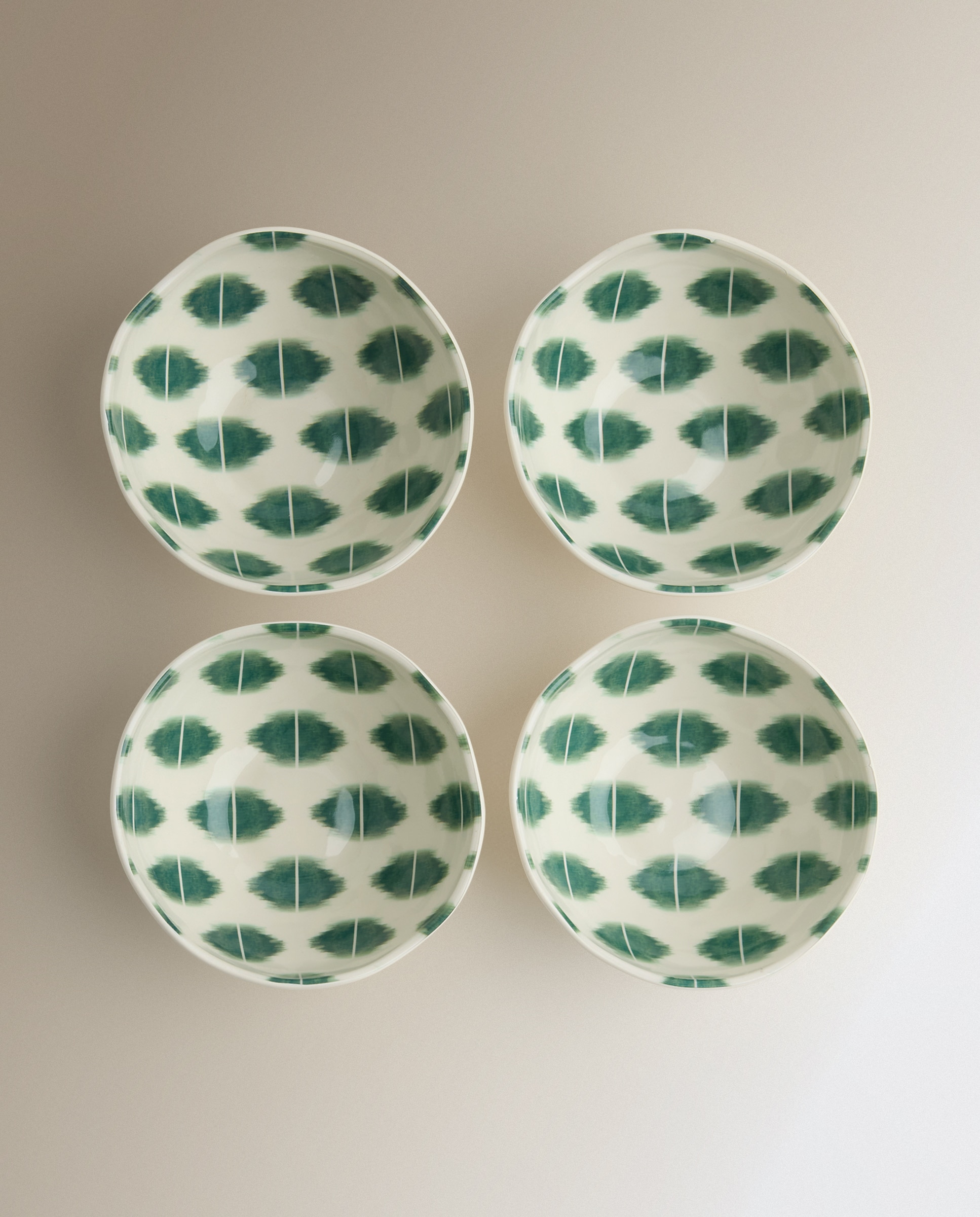 Conjunto de 4 tigelas de melamina para exterior Ikat Verde-2