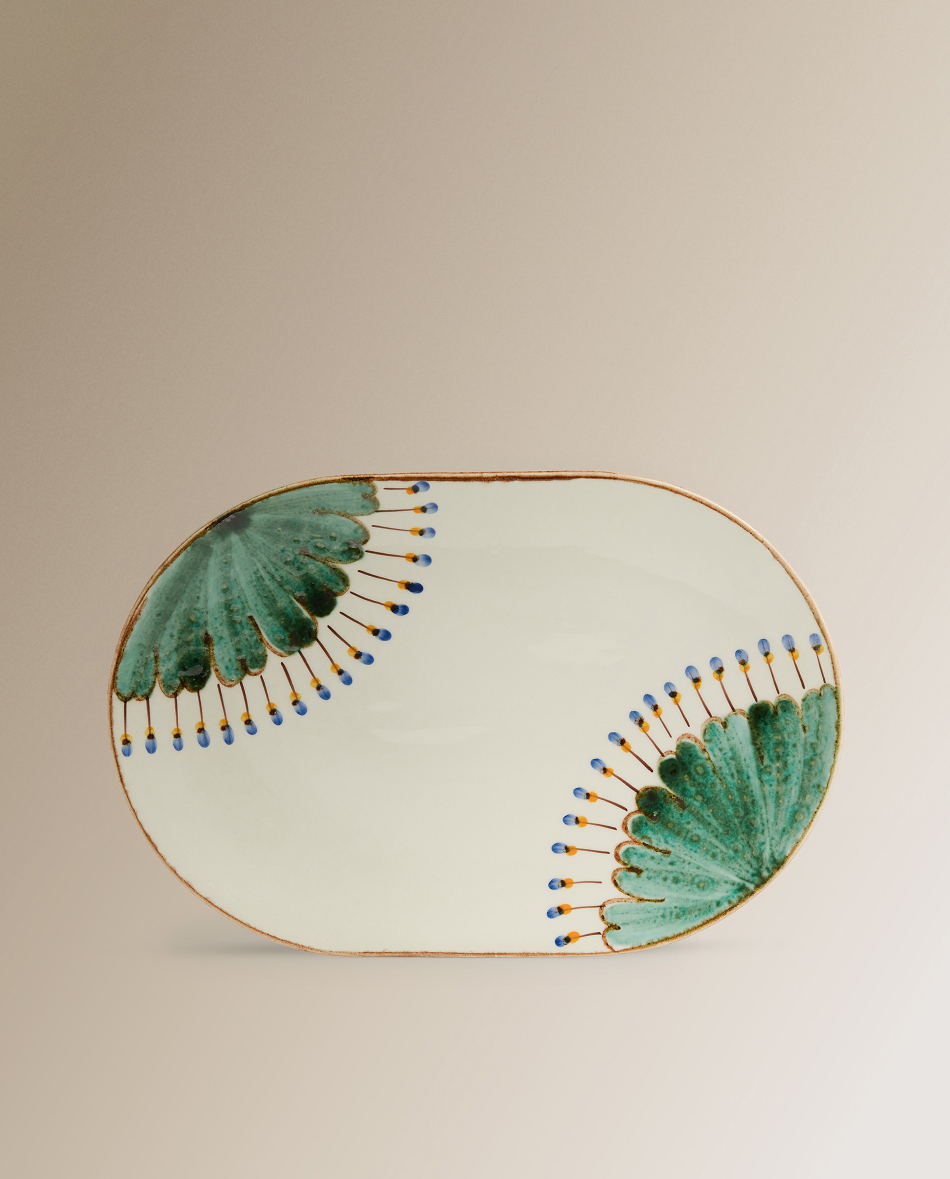 Travessa Oval Pintada à Mão Pavone Verde-1