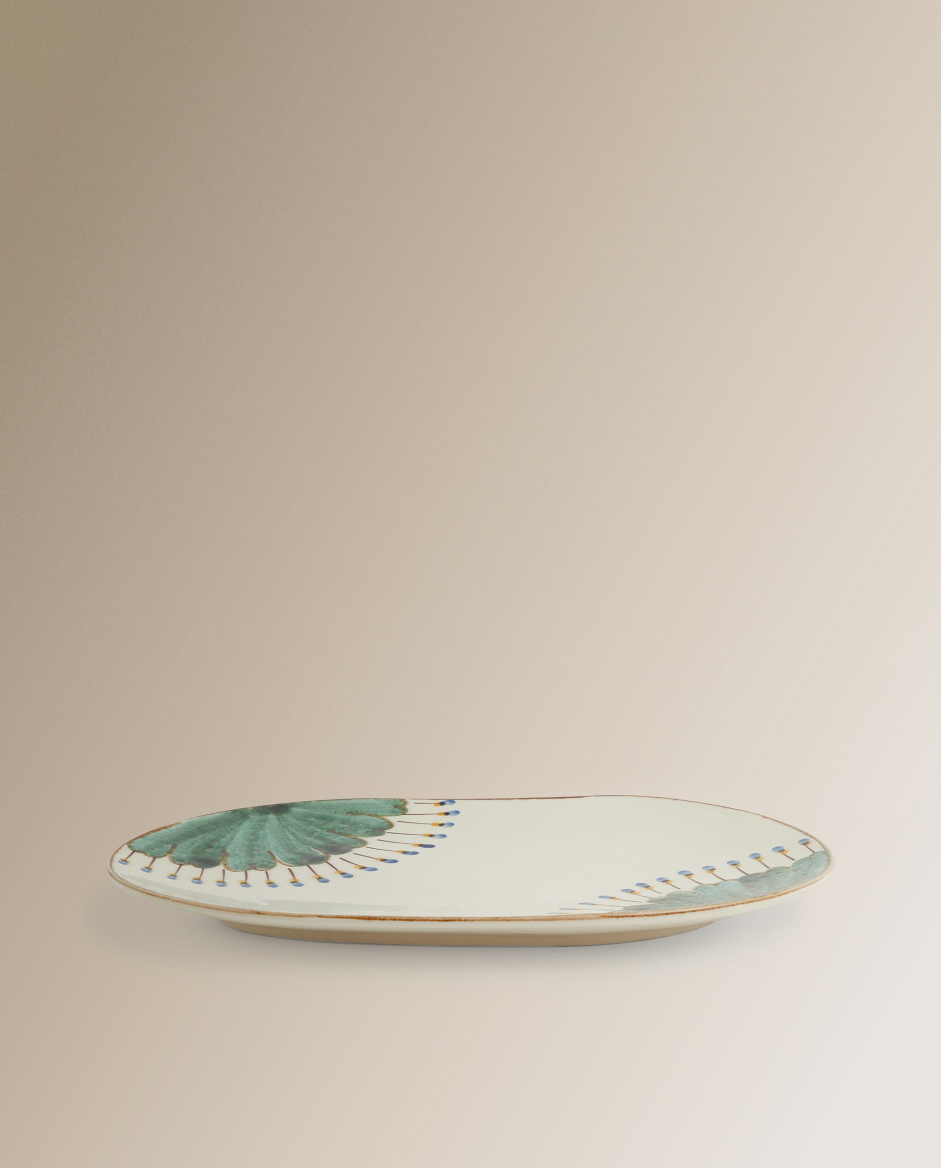 Travessa Oval Pintada à Mão Pavone Verde-3