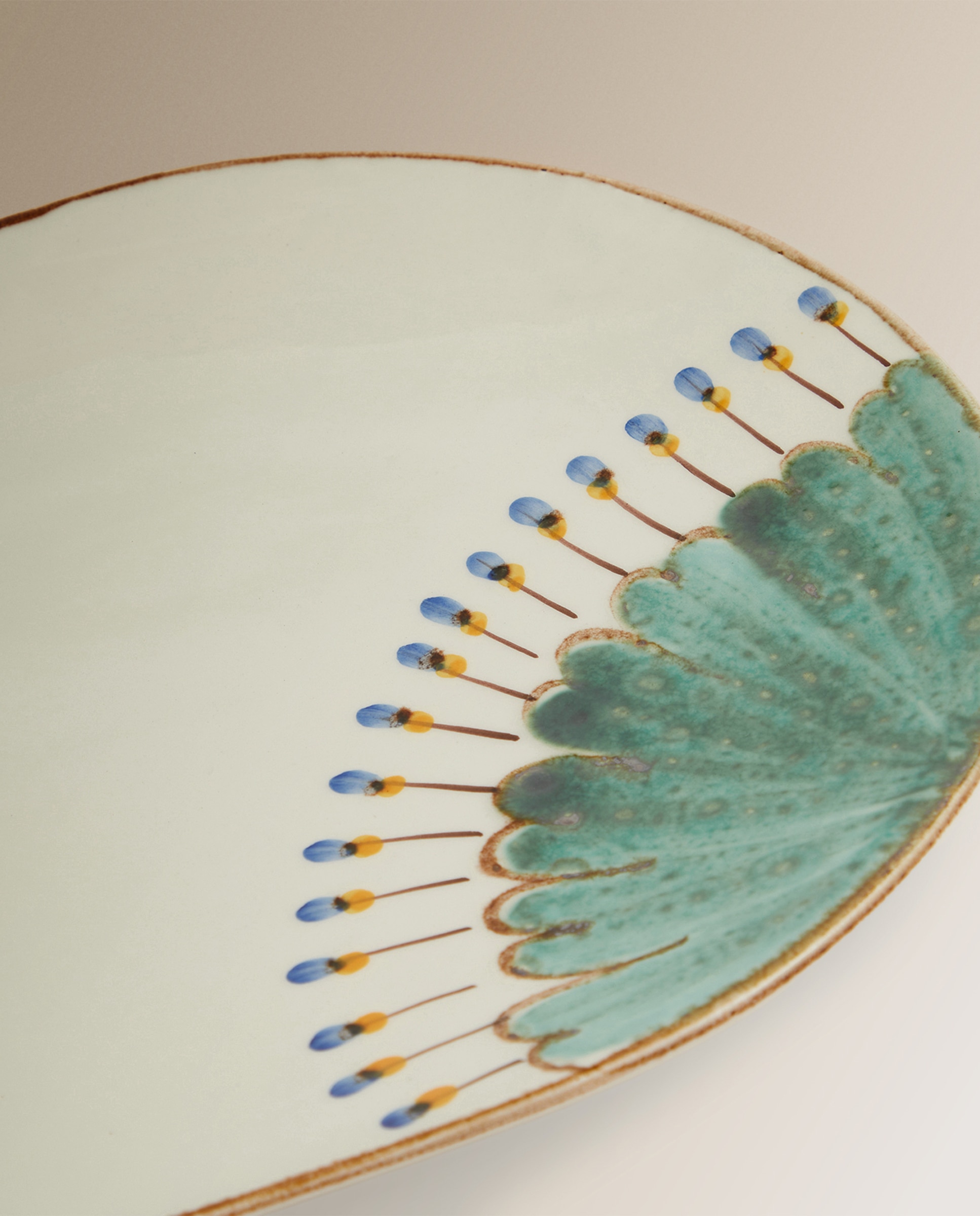 Travessa Oval Pintada à Mão Pavone Verde-4