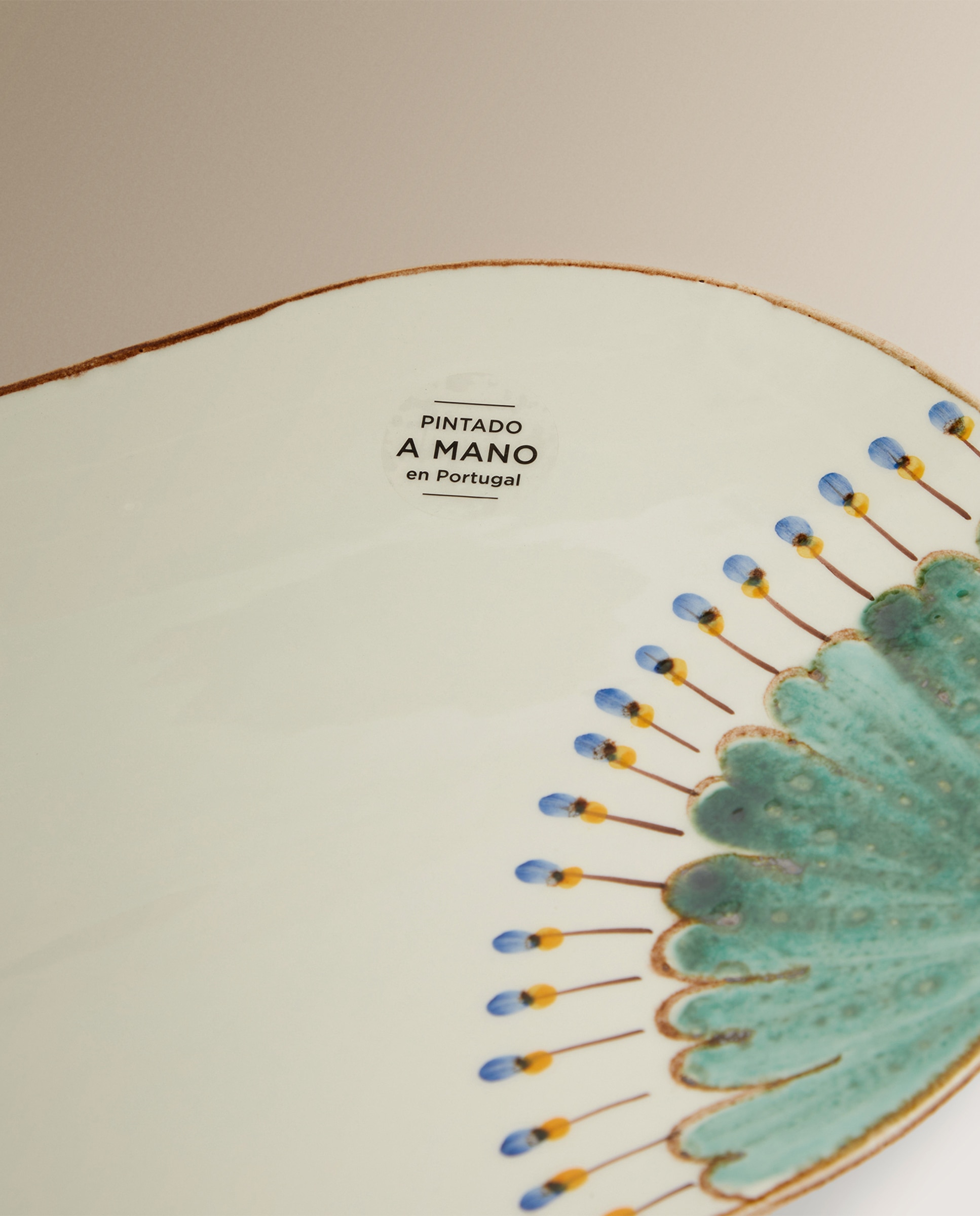 Travessa Oval Pintada à Mão Pavone Verde-5