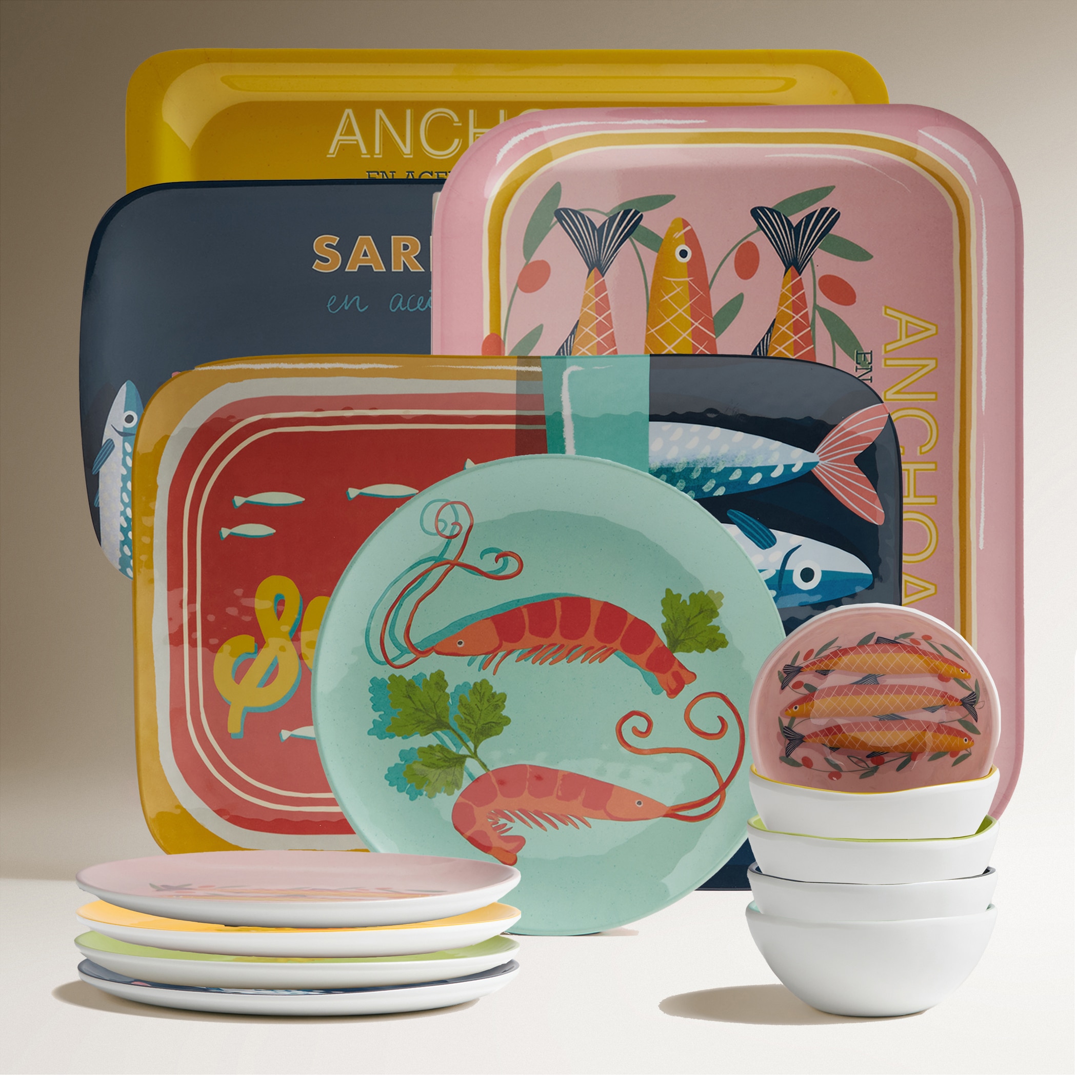 Travessa de Melamina 2 Anchovas Mojácar Amarelo-5