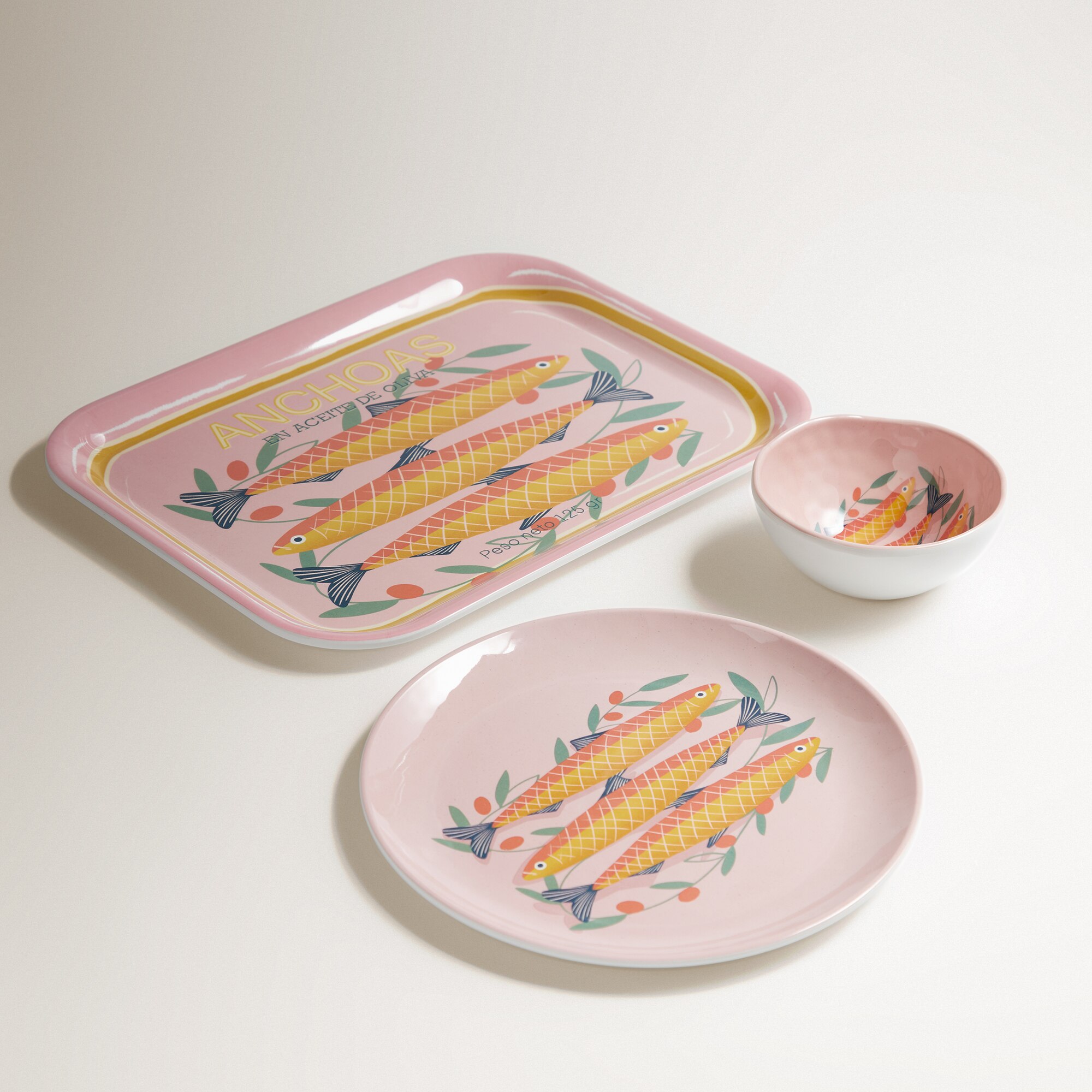 Travessa de Melamina 3 Anchovas Mojácar Rosa-5