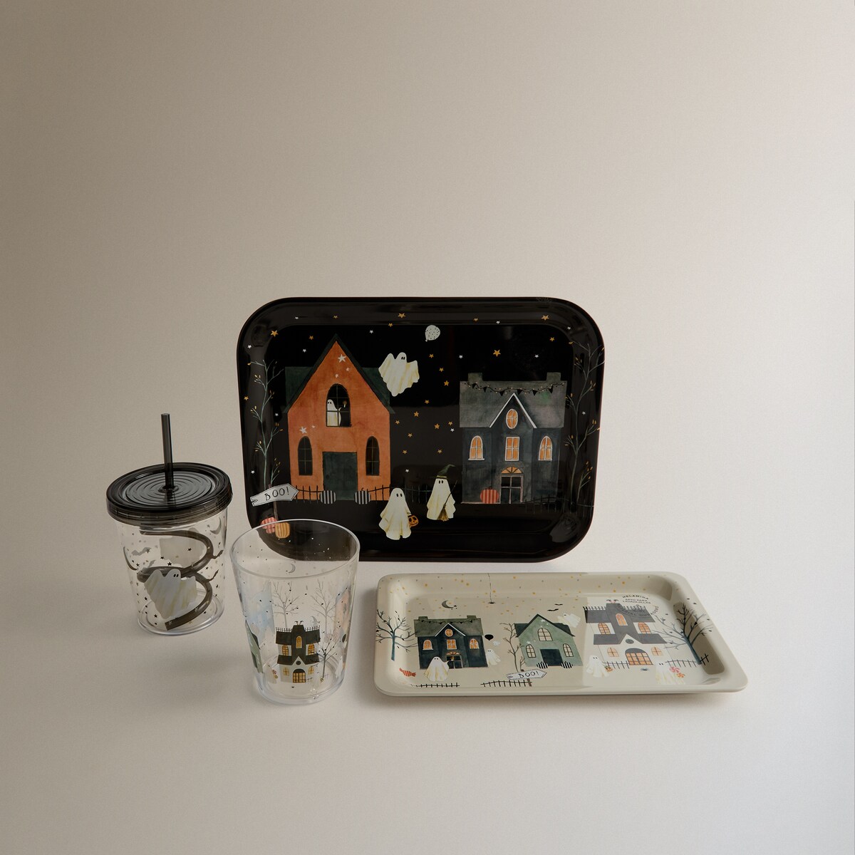 Fuente de melamina Casitas Ghost Village Halloween Negro-5