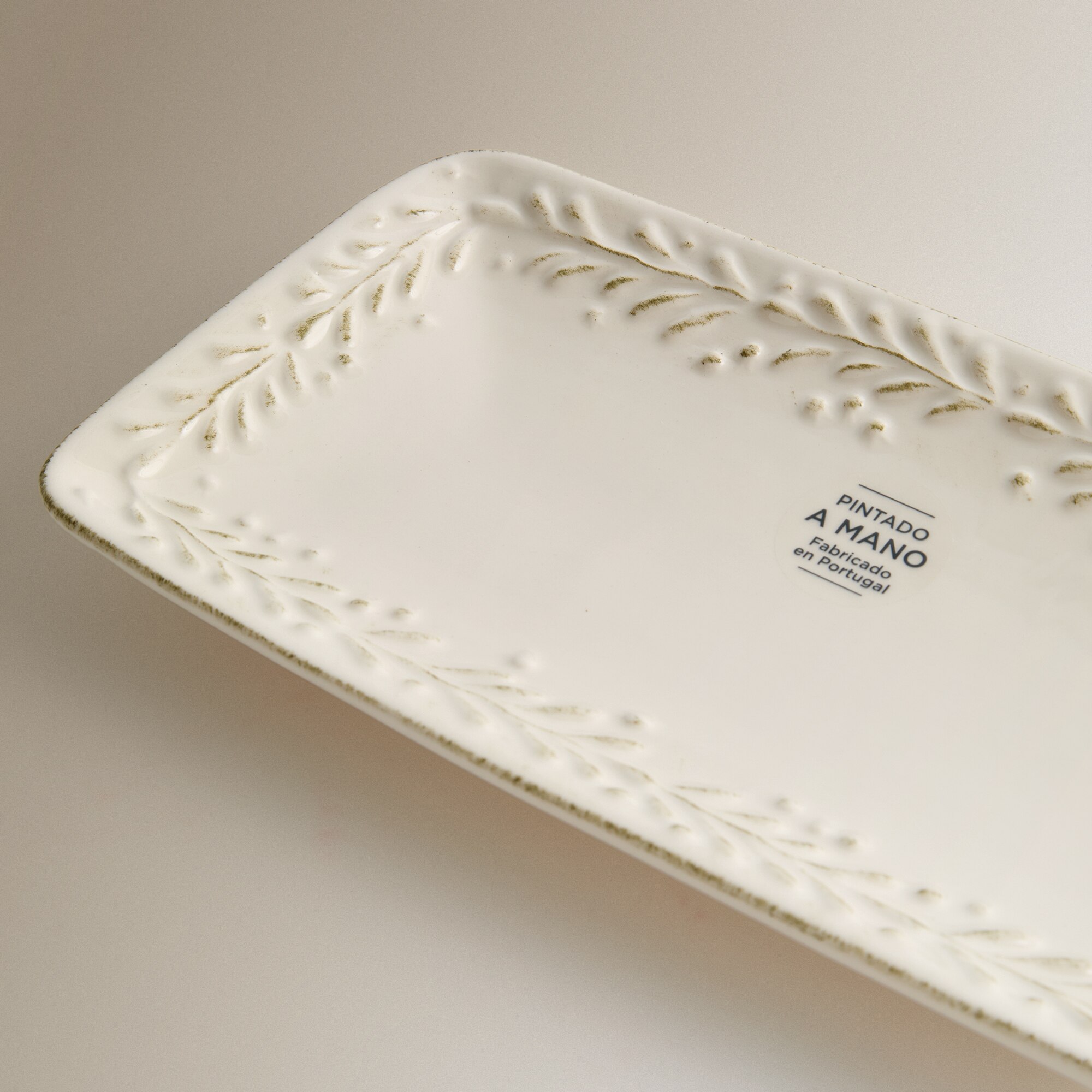 Travessa Quadrada Pintada à Mão Emma Branco-4
