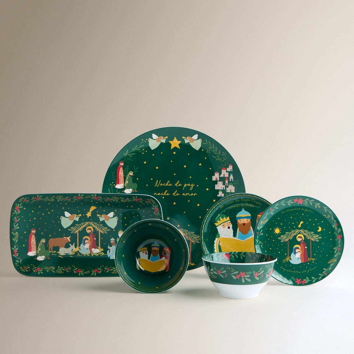 Fuente rectangular de melamina Portal de Belén Verde-5