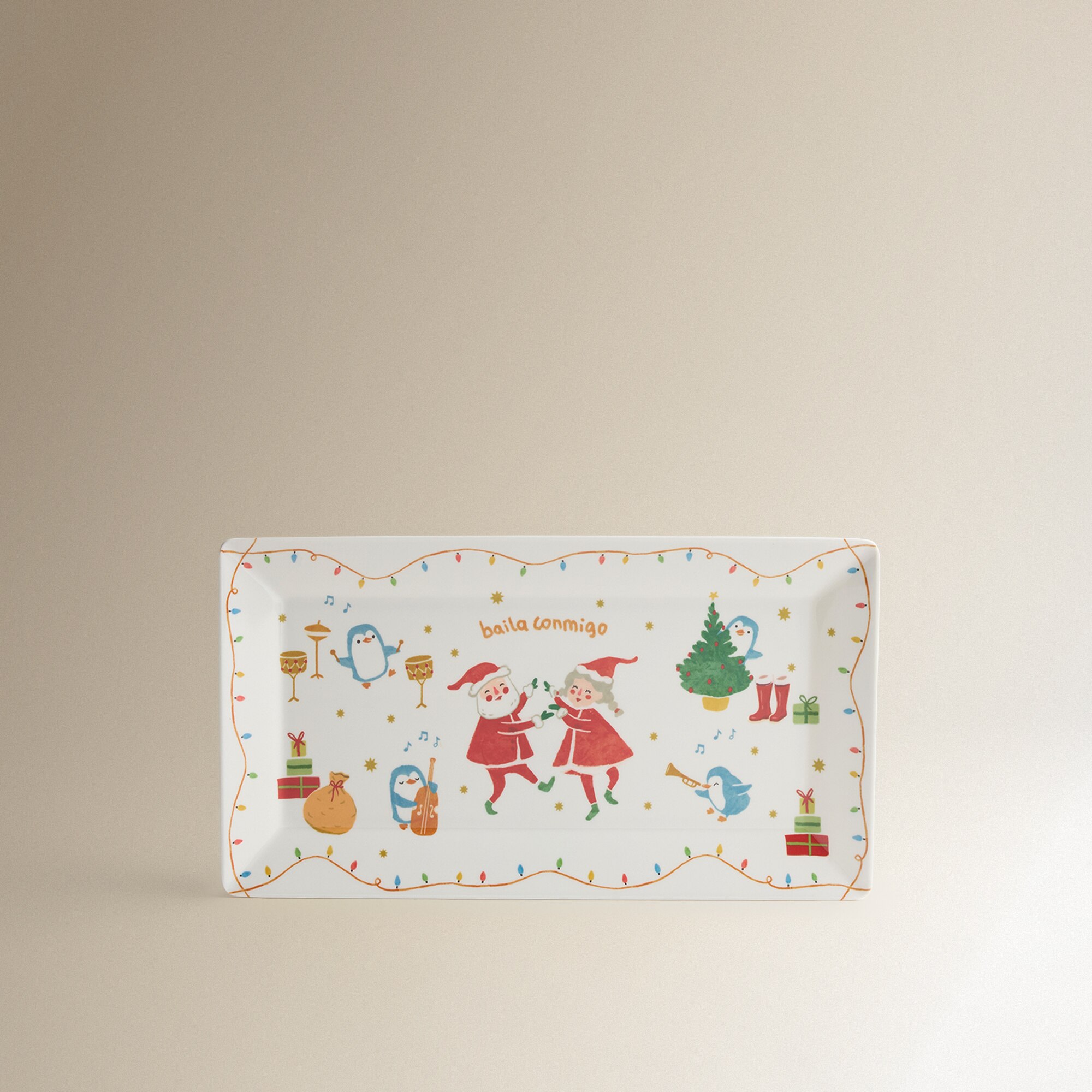 Fuente de melamina Papá Noel baila conmigo Blanco-2