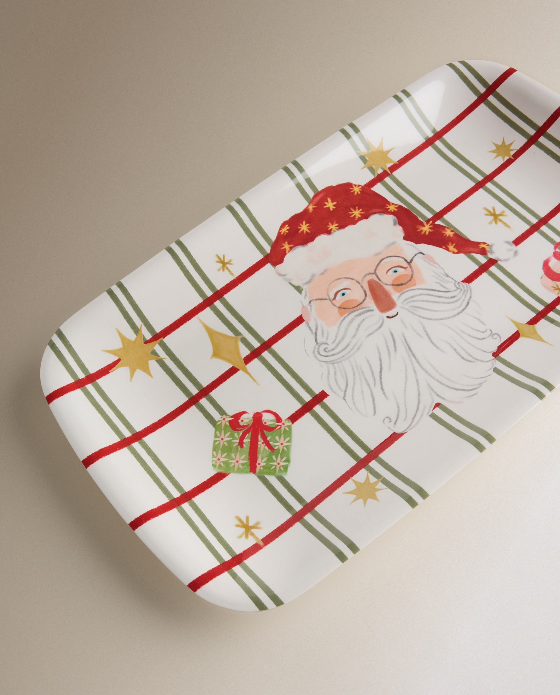 Travessa Retangular de Melamina para Exterior Pai Natal Vermelho-4