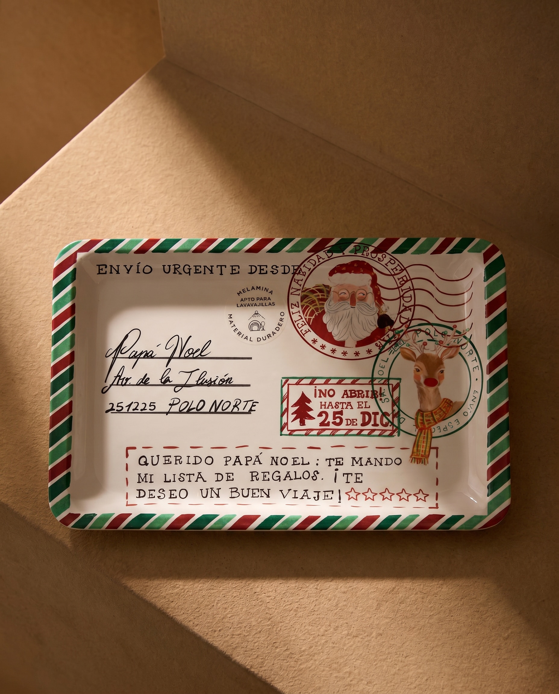 Imagen 0 de Fuente rectangular de melamina Carta Rudolph Santa's Magic Rojo