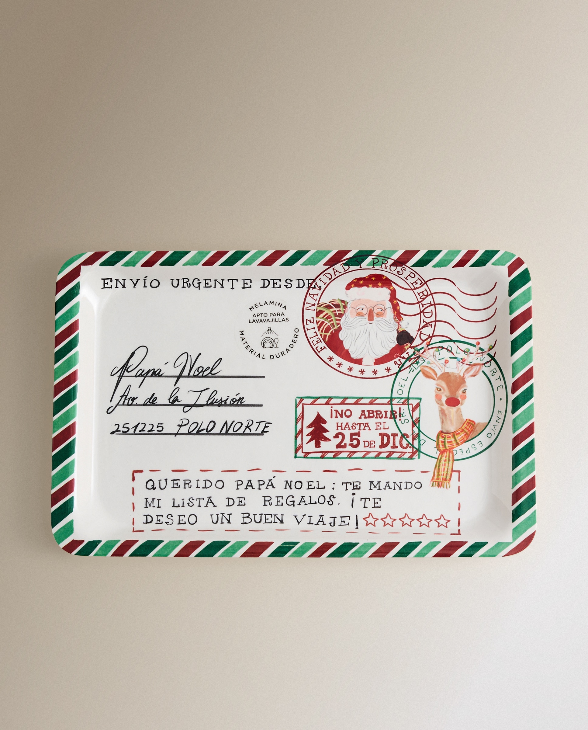 Fuente rectangular de melamina Carta Rudolph Santa's Magic - Rojo Rojo-2