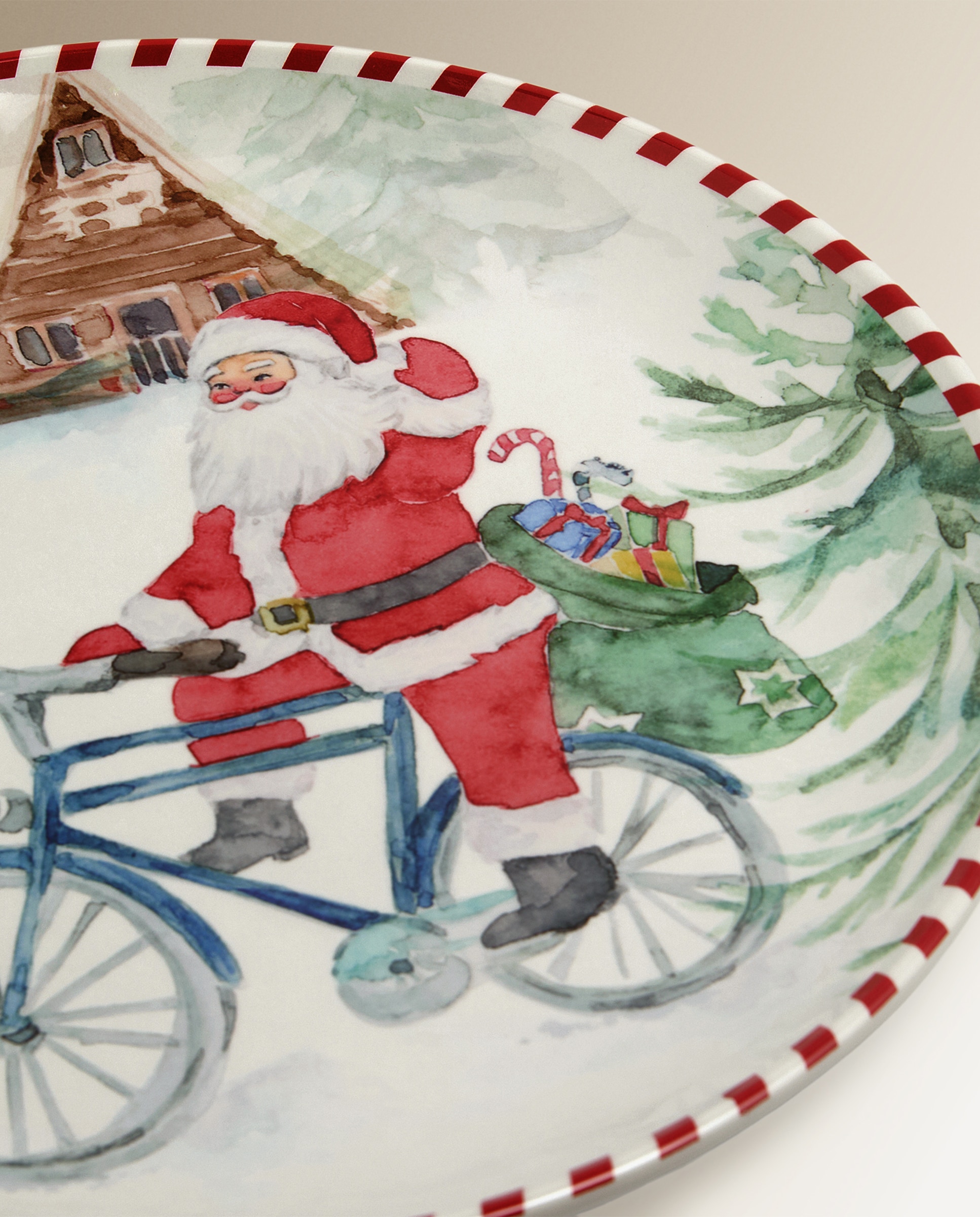 Prato Raso de Melamina Pai Natal na Aldeia Multicolor-3