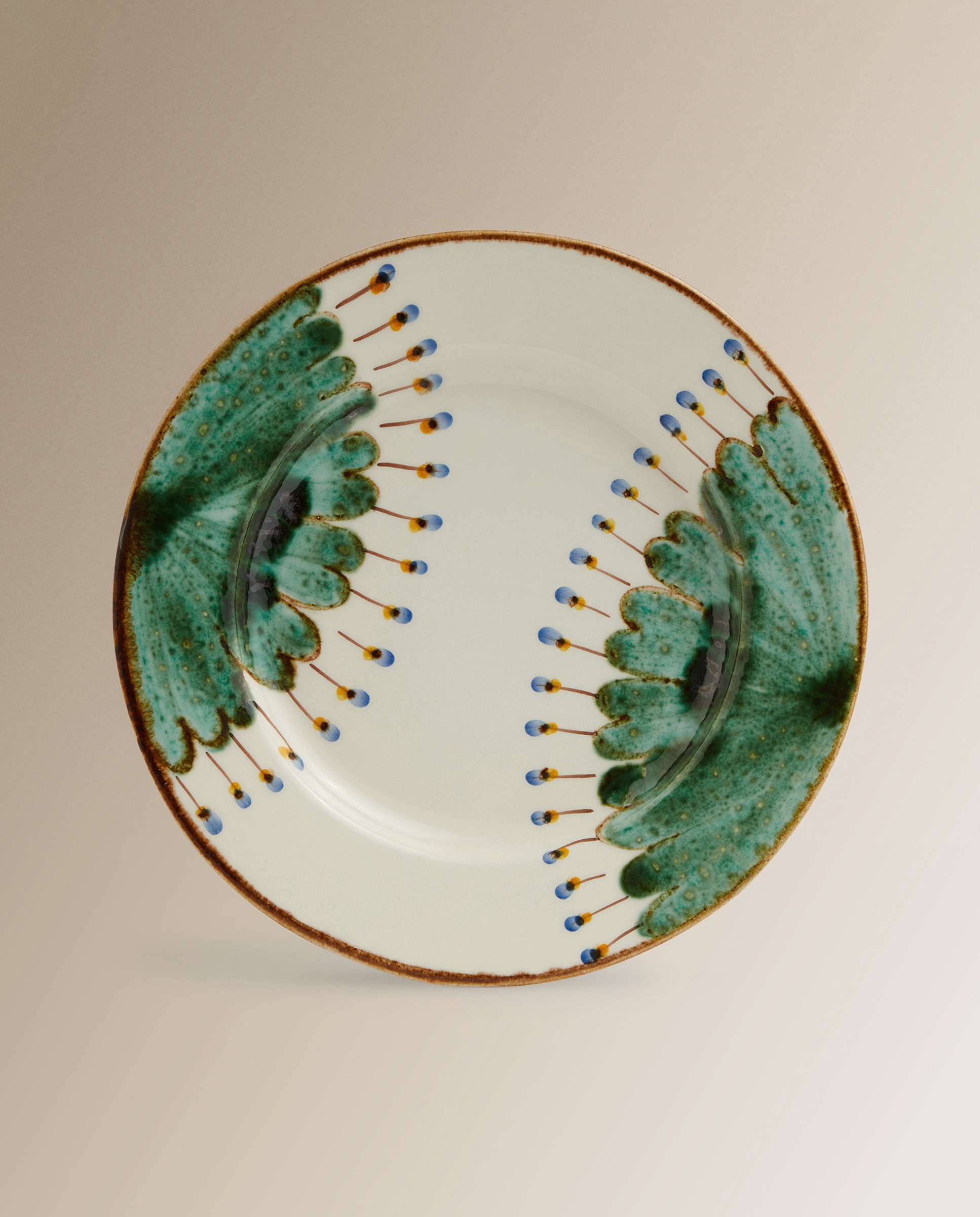 Prato Raso Pintado à Mão Pavone Verde-1