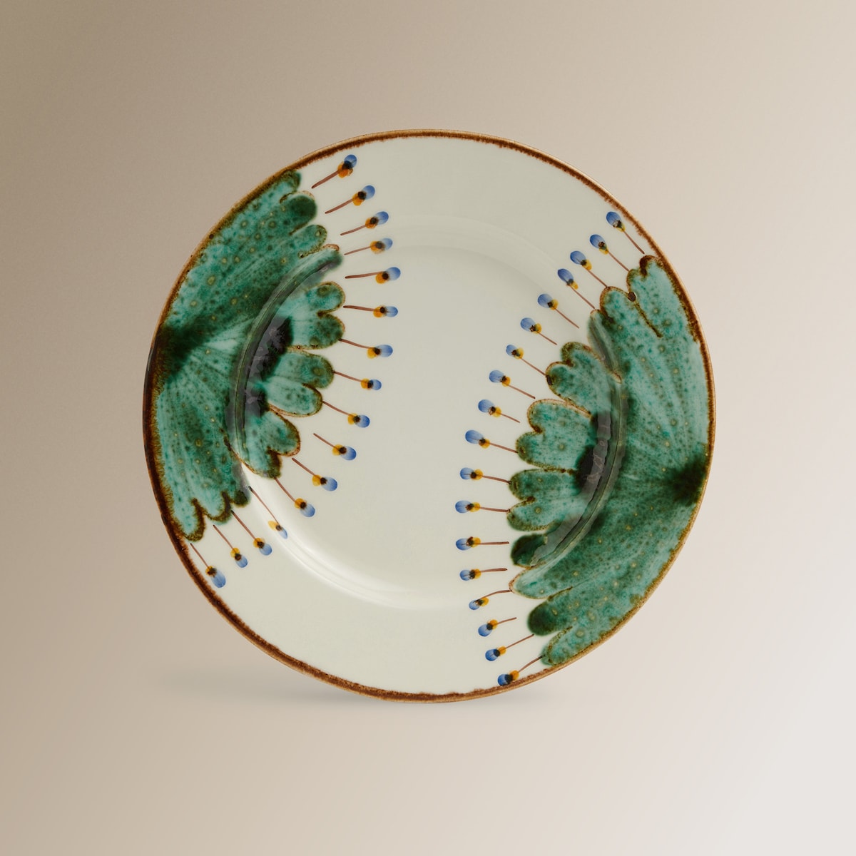 Prato Raso Pintado à Mão Pavone Verde-2