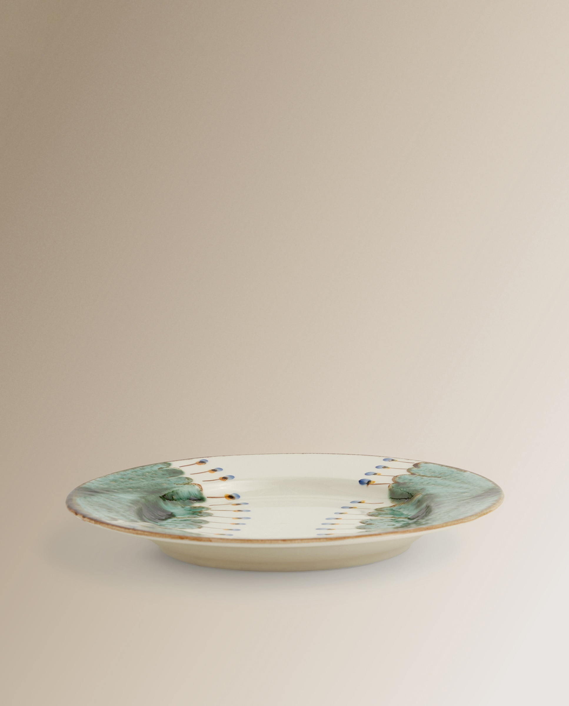 Prato Raso Pintado à Mão Pavone Verde-3