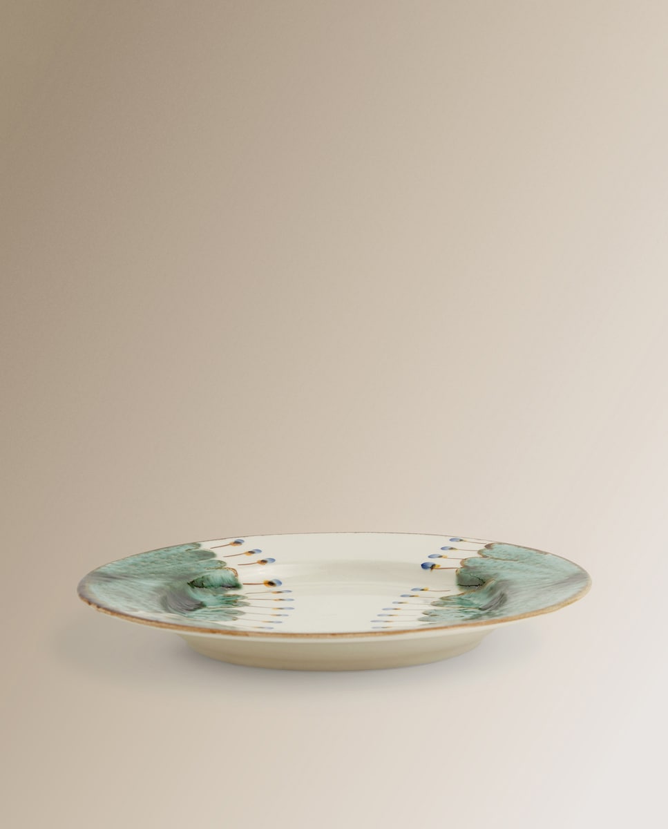 Prato Raso Pintado à Mão Pavone Verde-3