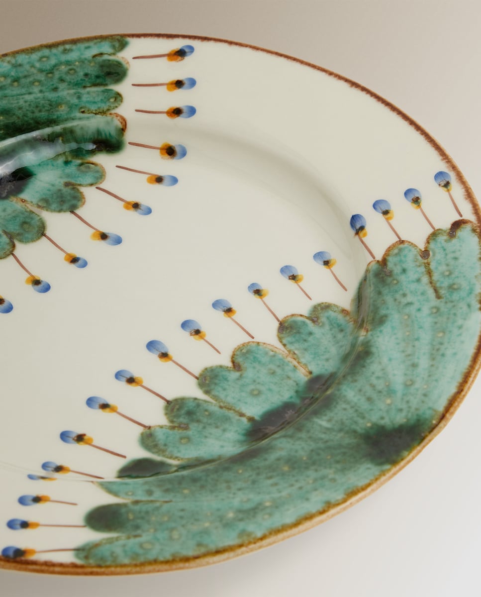 Prato Raso Pintado à Mão Pavone Verde-4