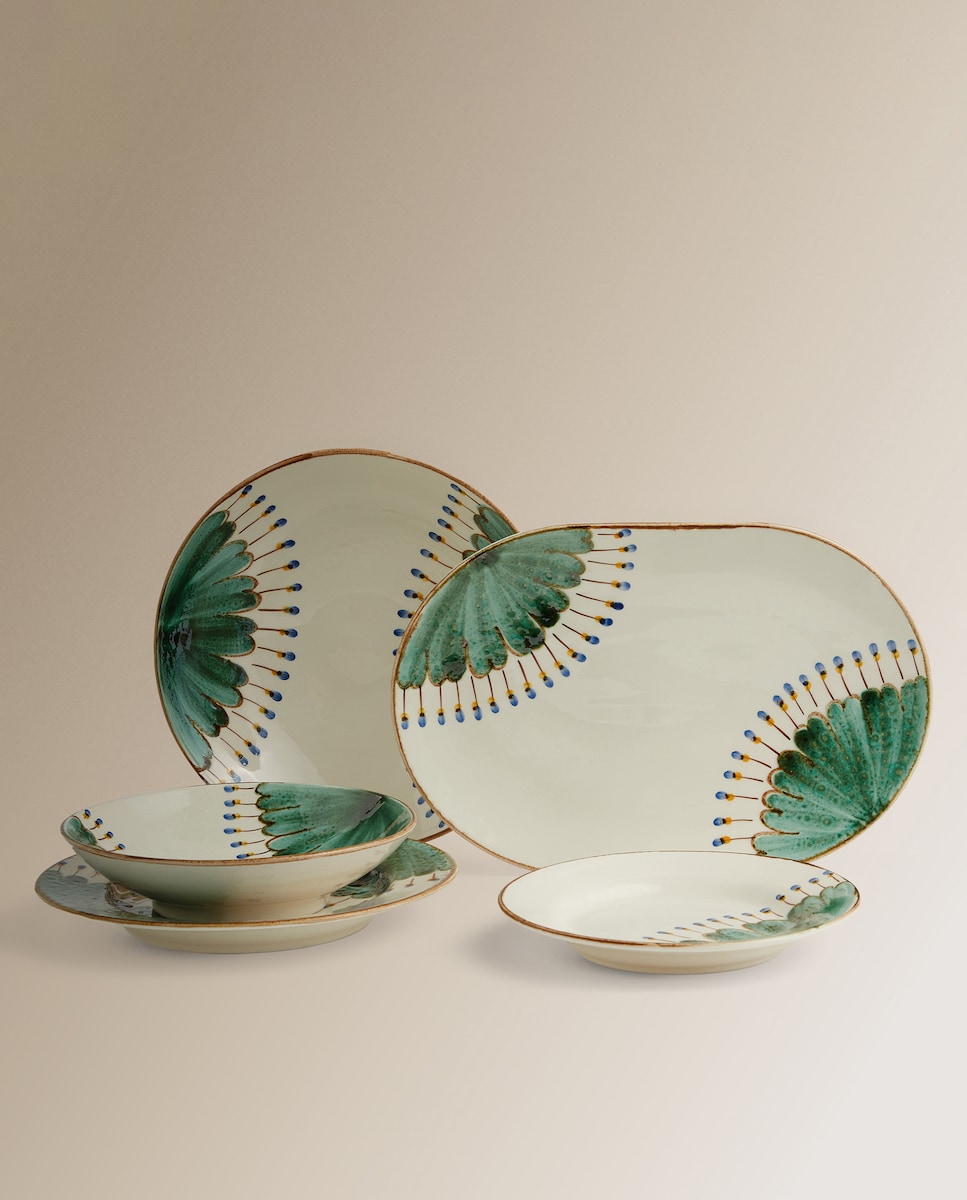 Prato Raso Pintado à Mão Pavone Verde-6