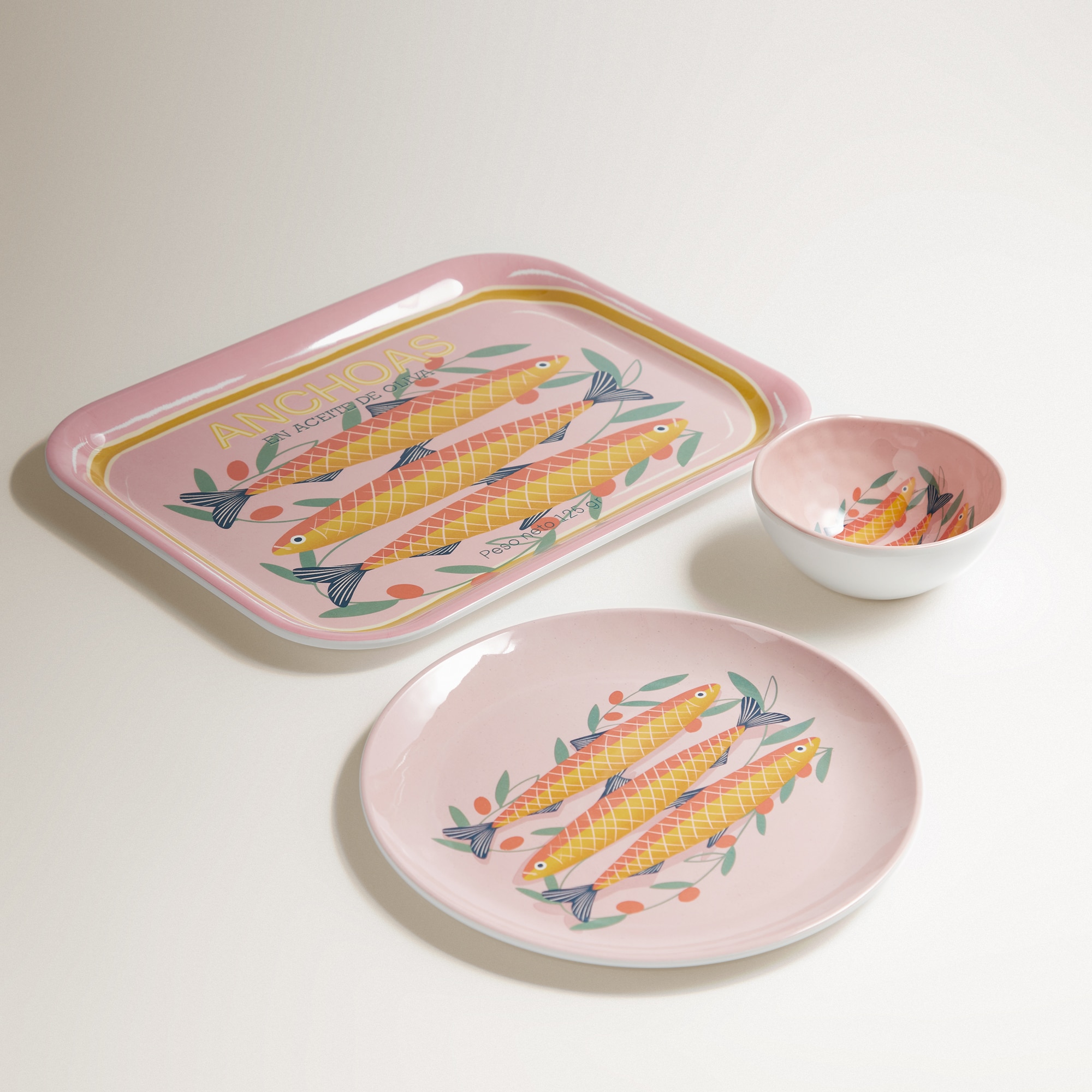 Prato de Sobremesa de Melamina Anchovas Mojácar Rosa-5