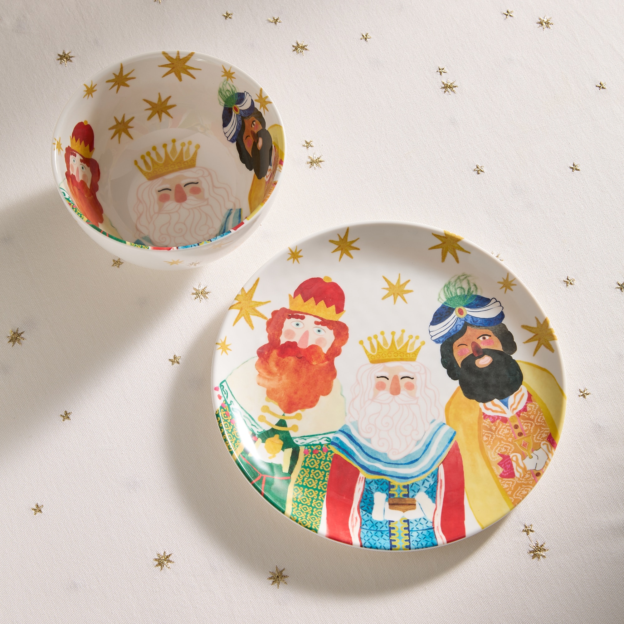 Imagem 0 de Conjunto de Prato de Sobremesa e Tigela de Melamina Reis Magos Natal
