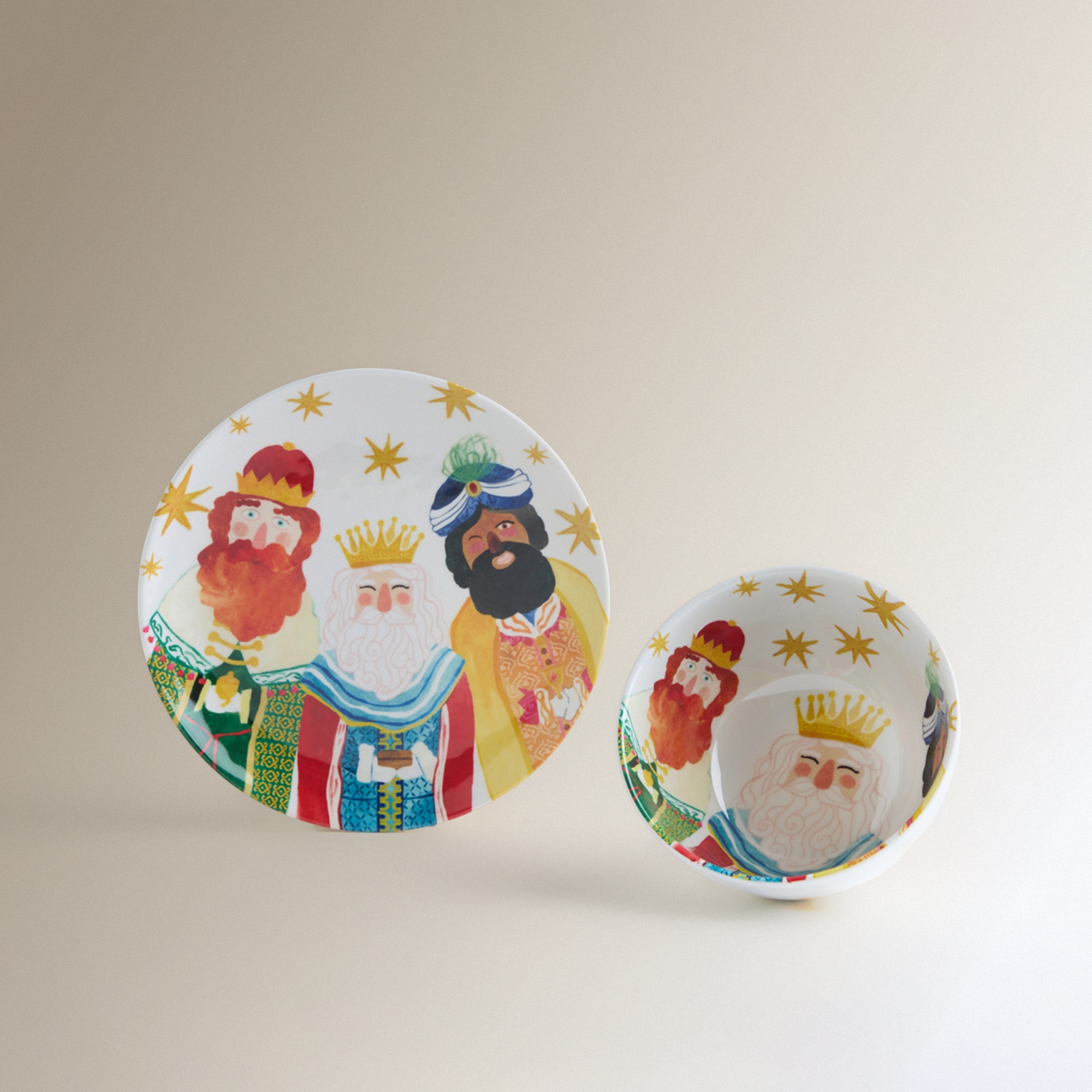 Conjunto de Prato de Sobremesa e Tigela de Melamina Reis Magos Natal Multicolor-2