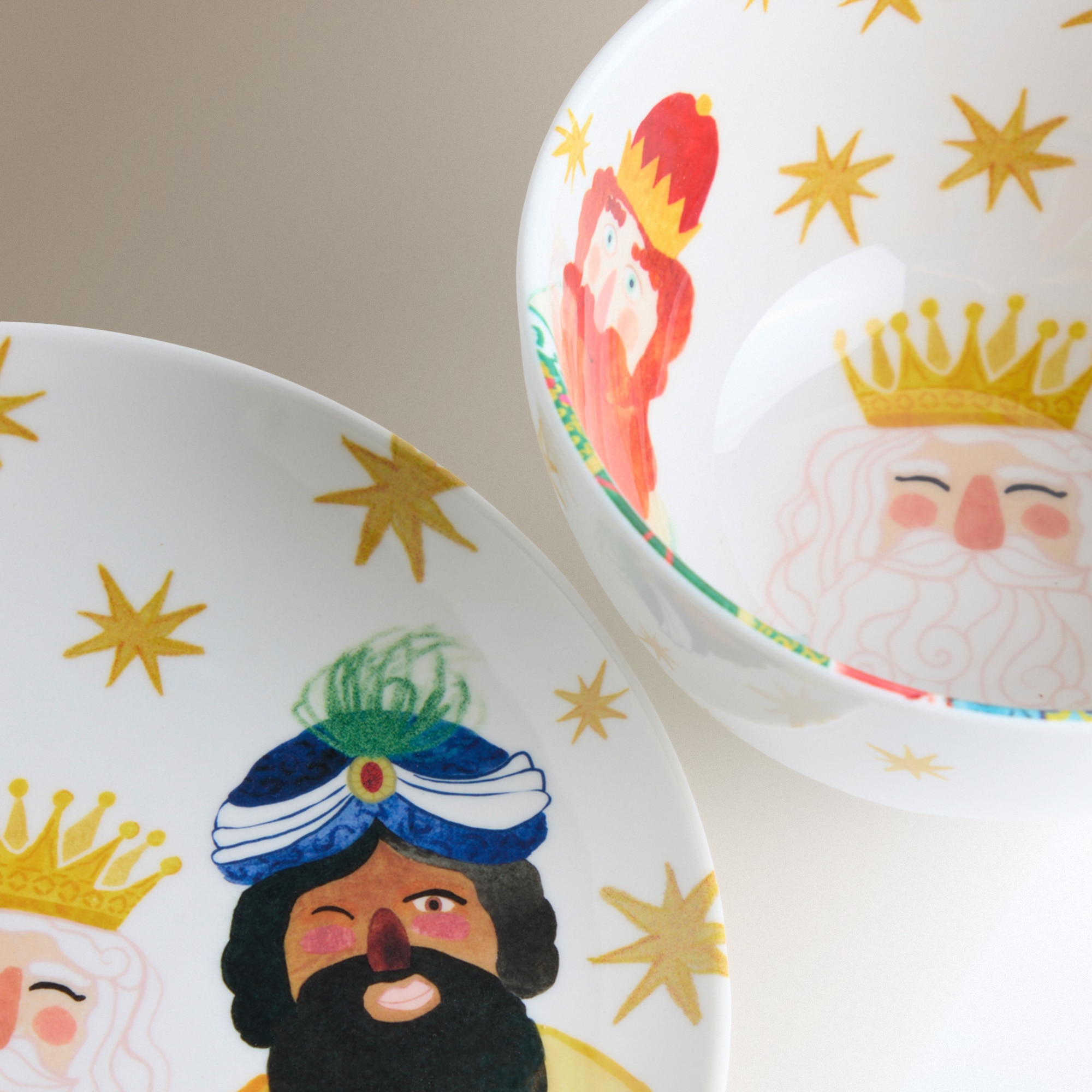 Conjunto de Prato de Sobremesa e Tigela de Melamina Reis Magos Natal Multicolor-3