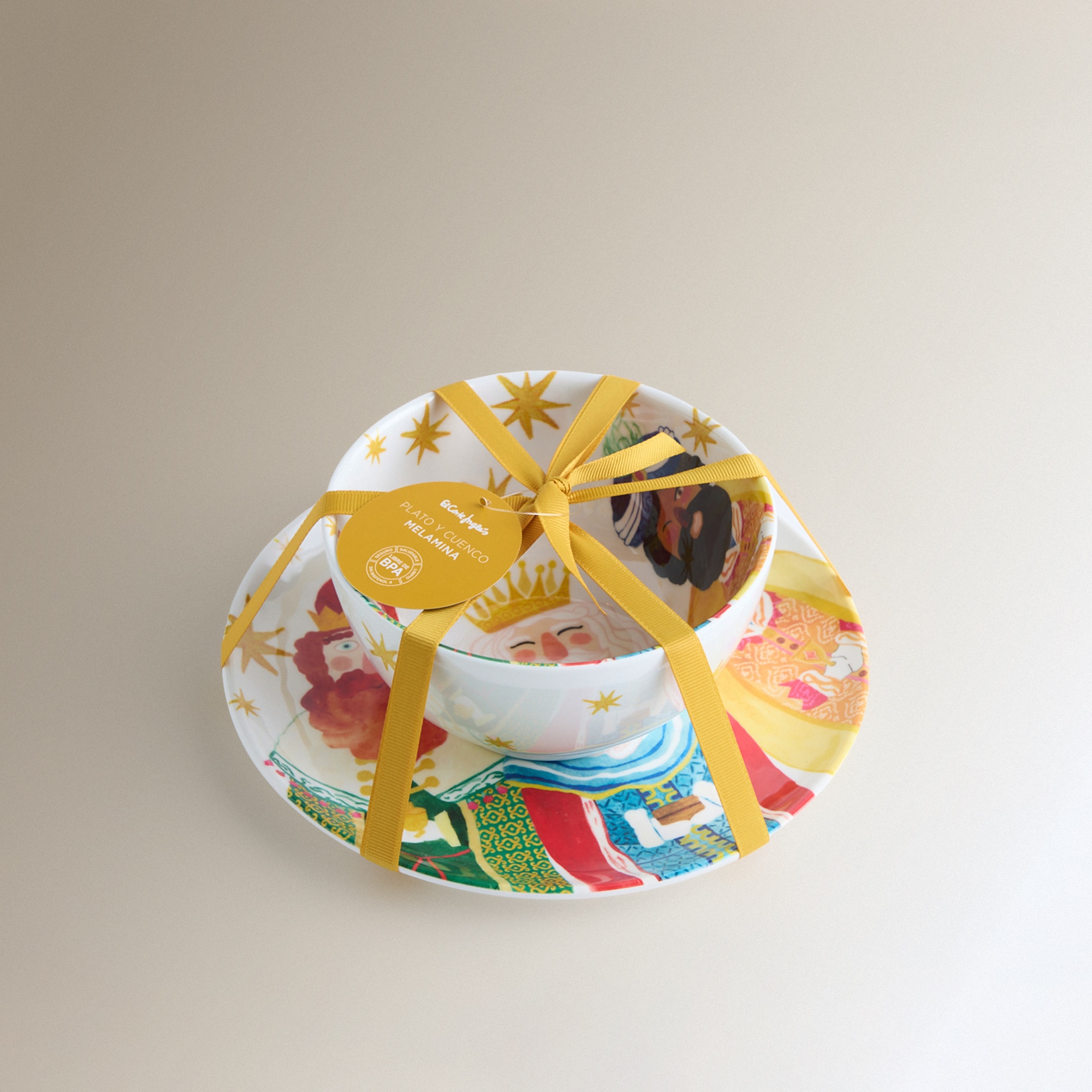 Conjunto de Prato de Sobremesa e Tigela de Melamina Reis Magos Natal Multicolor-4