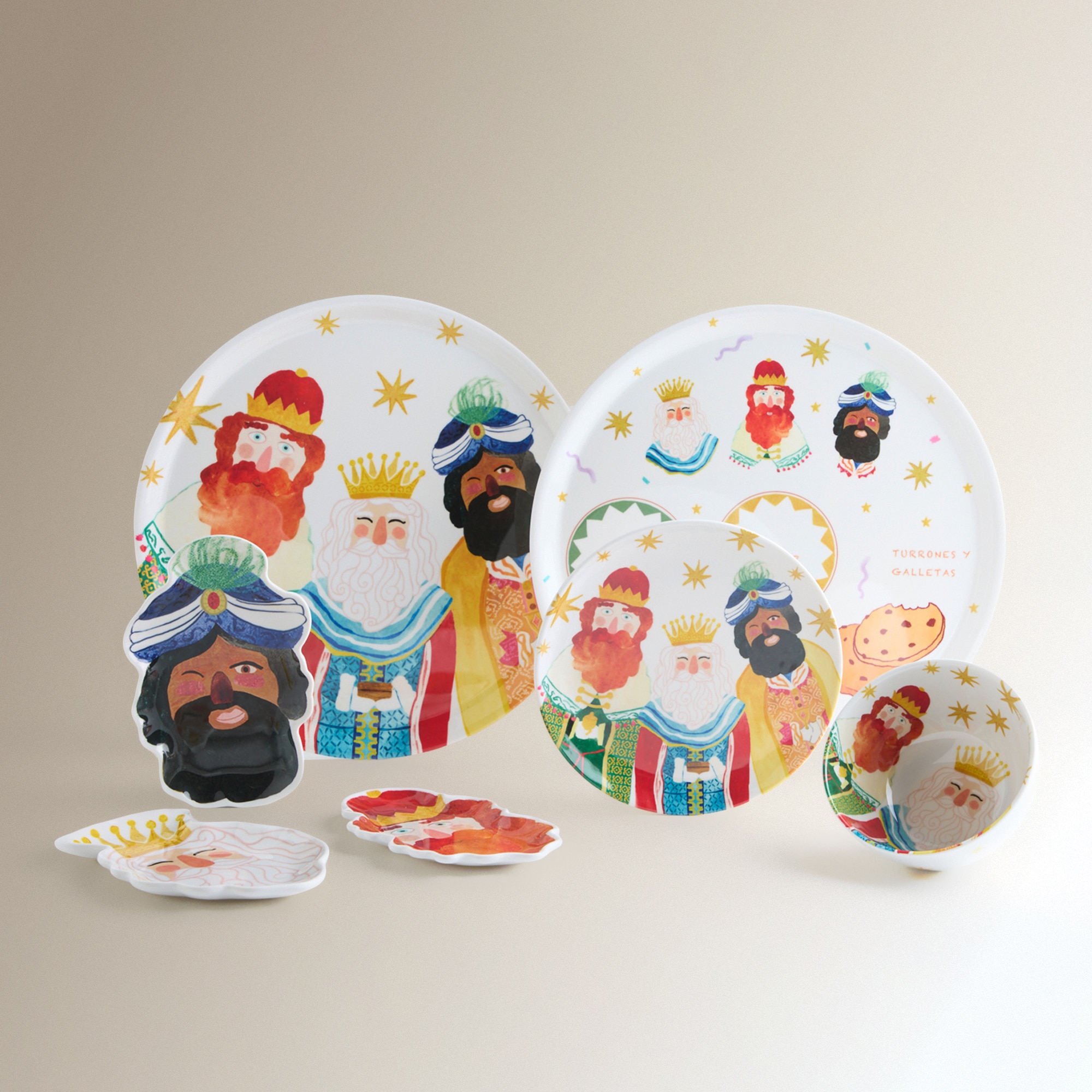 Conjunto de Prato de Sobremesa e Tigela de Melamina Reis Magos Natal Multicolor-5