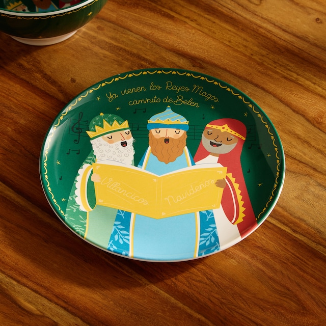 Imagen 0 de Plato de postre de melamina Reyes Magos Villancicos