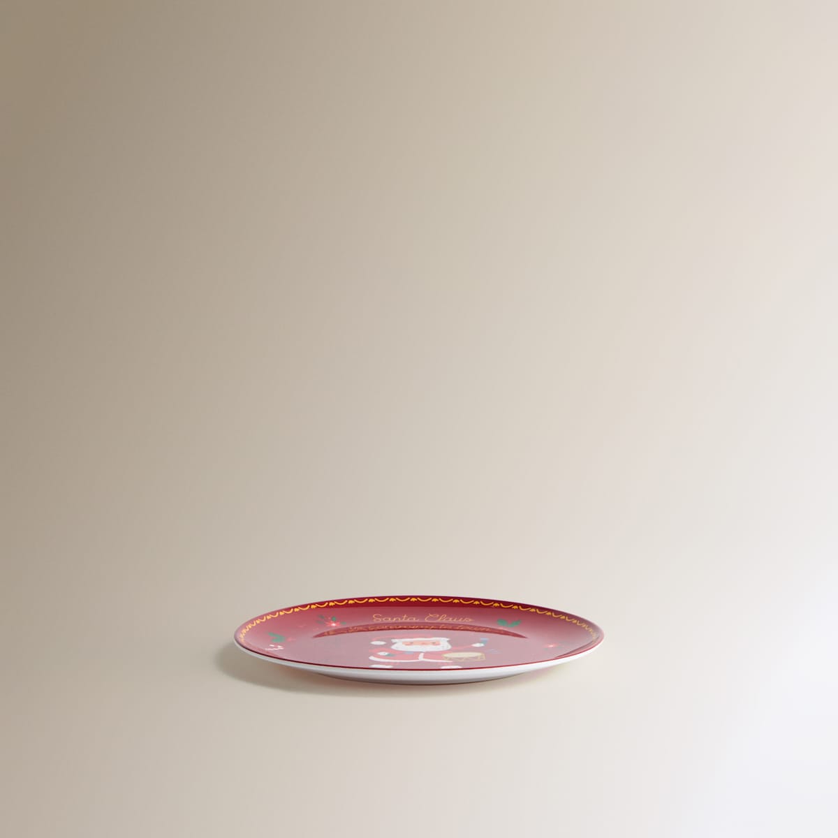 Plato de postre de melamina Papá Noel con tambor Rojo-3