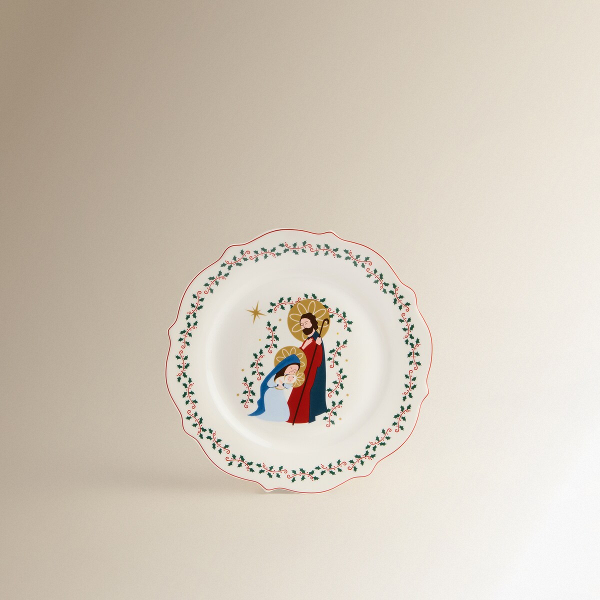 Plato de postre Nativity Navidad Rojo-2