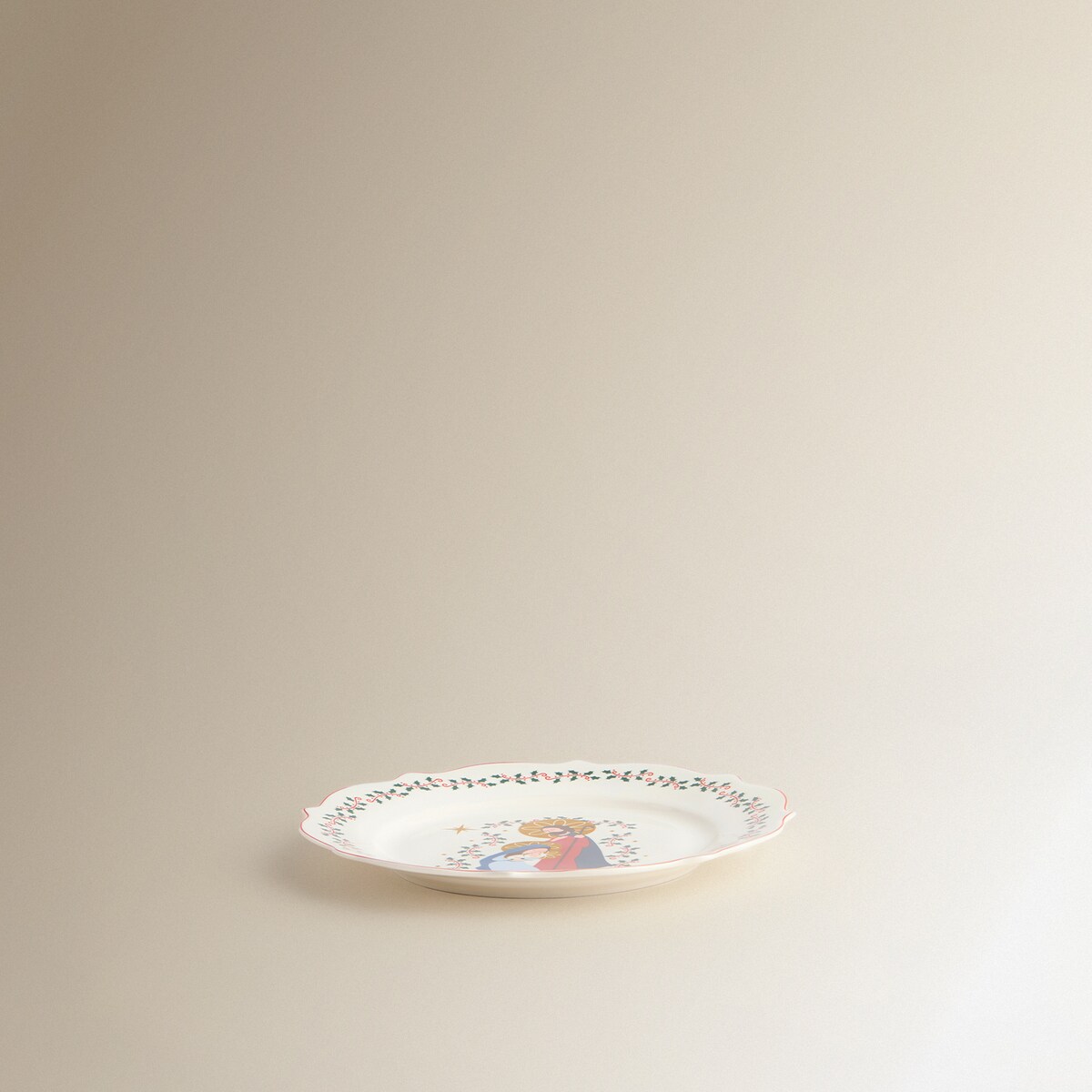 Plato de postre Nativity Navidad Rojo-3