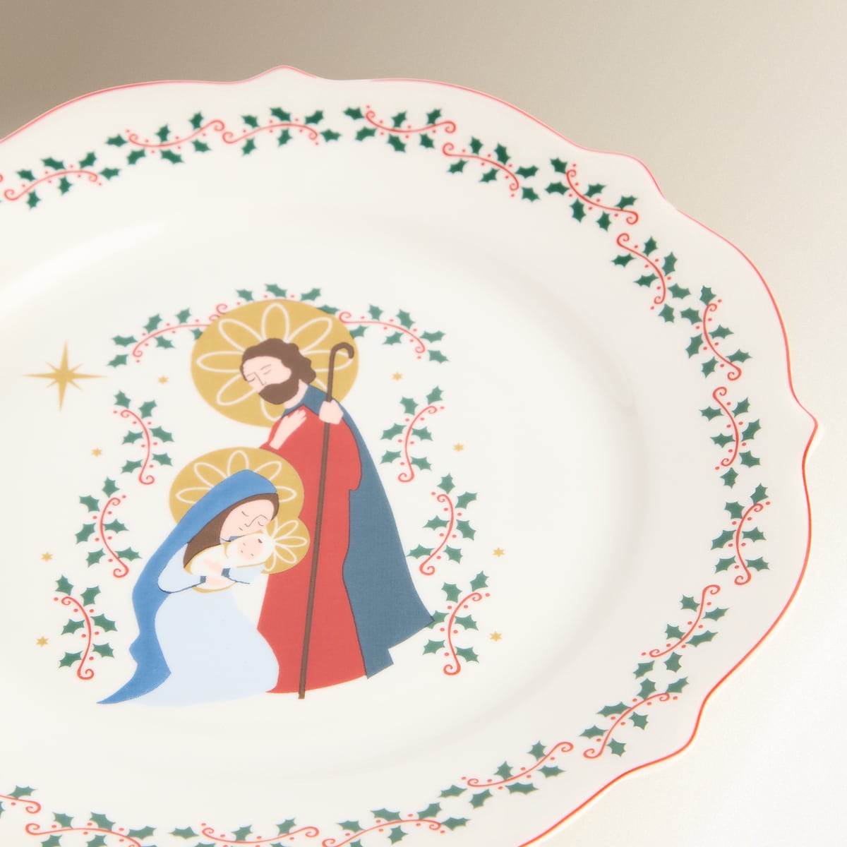 Plato de postre Nativity Navidad Rojo-4