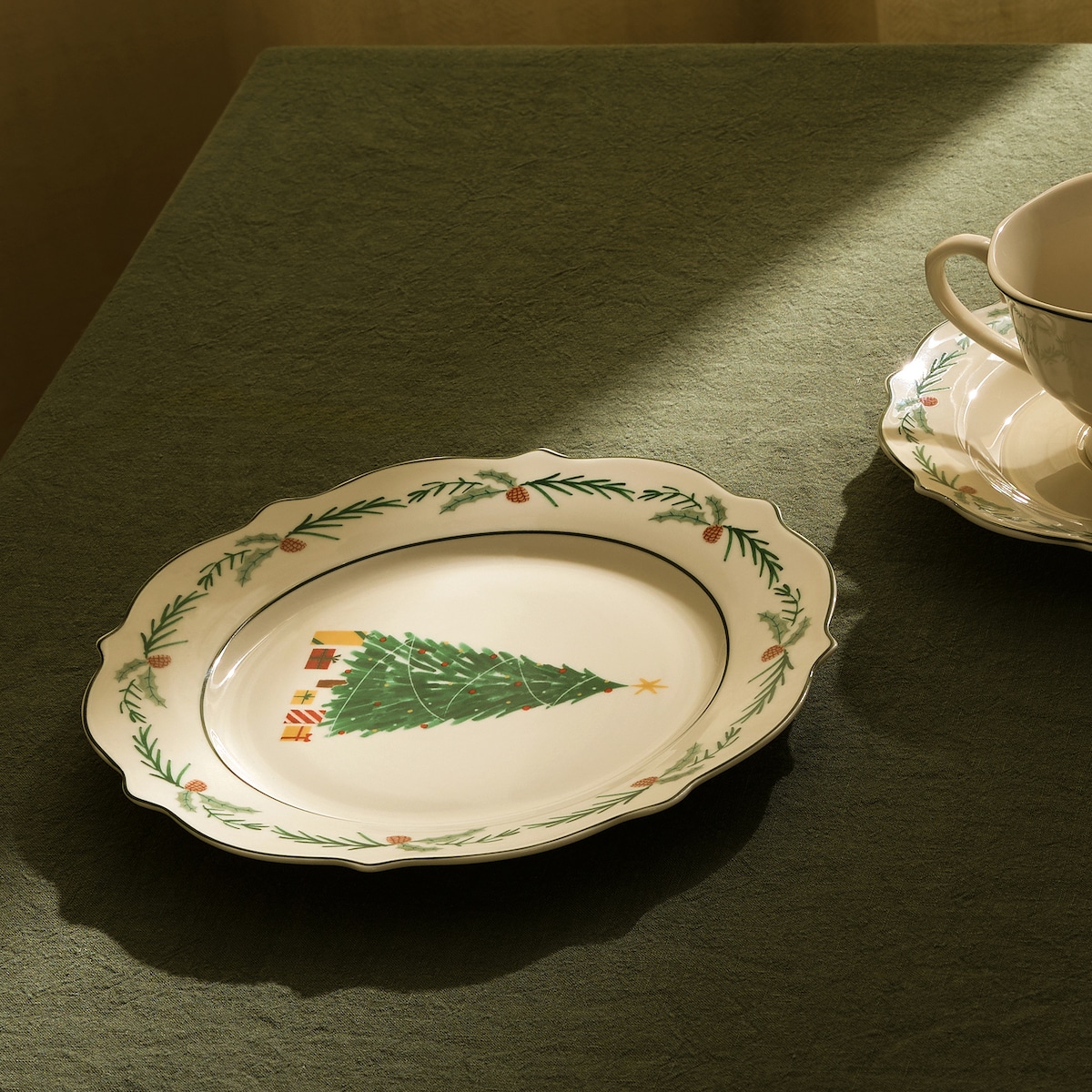 Plato de postre Árbol Navidad Verde-1