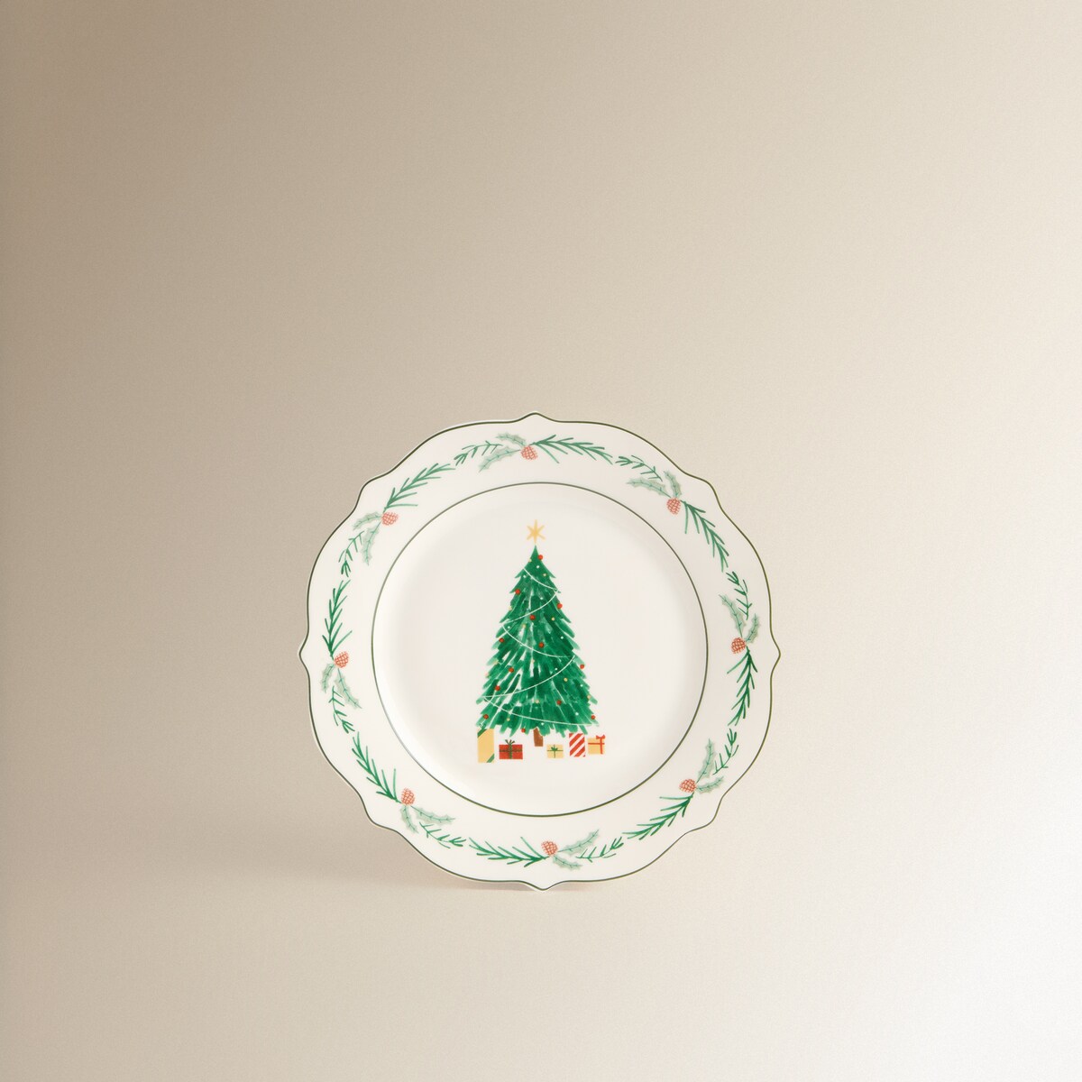 Plato de postre Árbol Navidad Verde-2