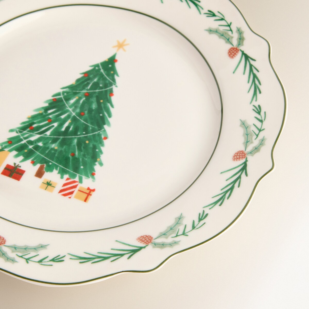 Plato de postre Árbol Navidad Verde-4