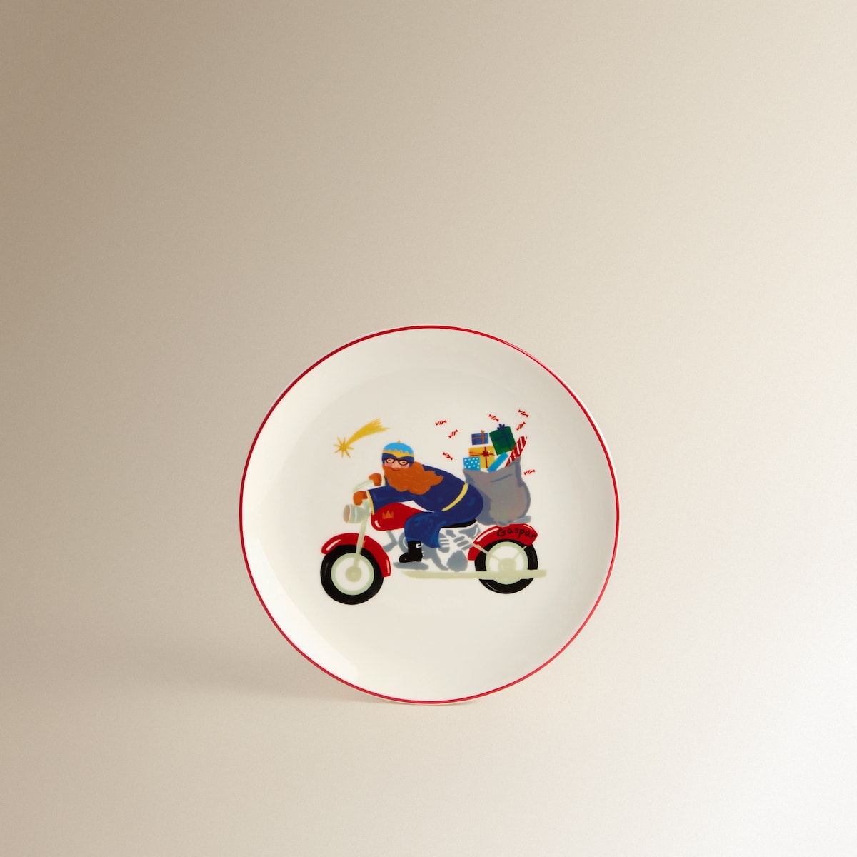 Plato de postre Rey Gaspar Navidad Rojo-2