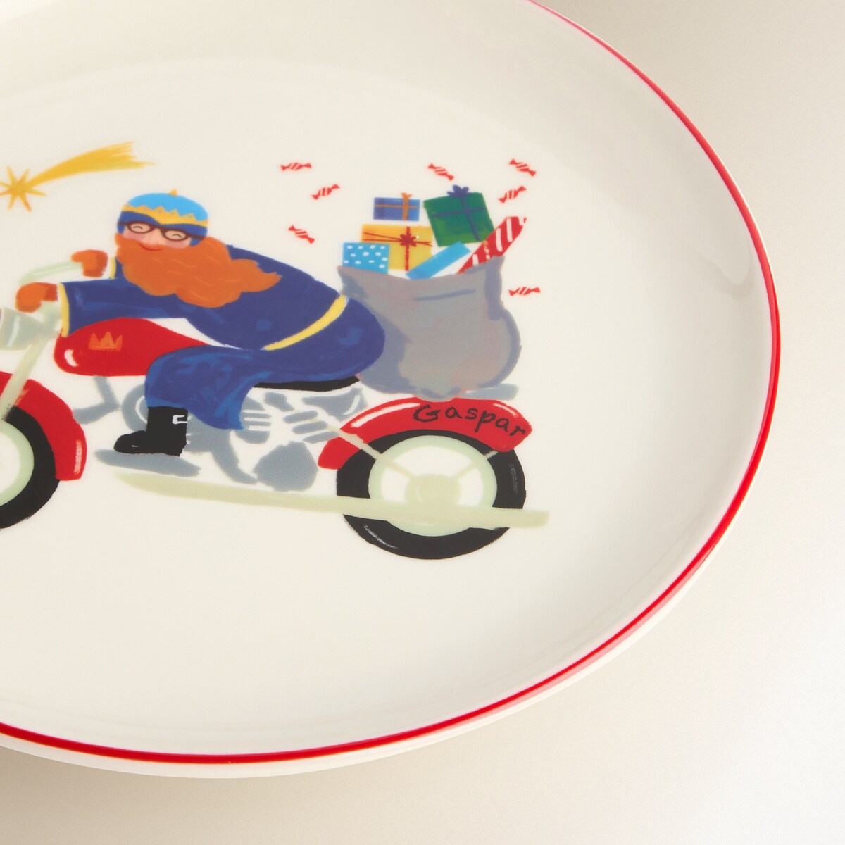 Plato de postre Rey Gaspar Navidad Rojo-4