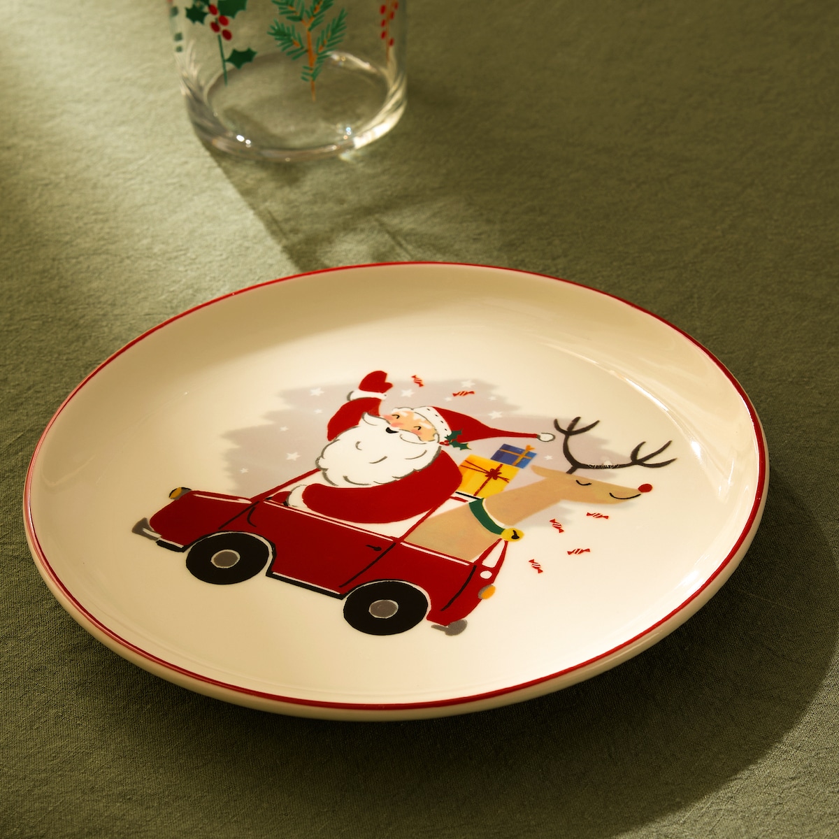 Plato de postre Papá Noel Navidad Rojo-1