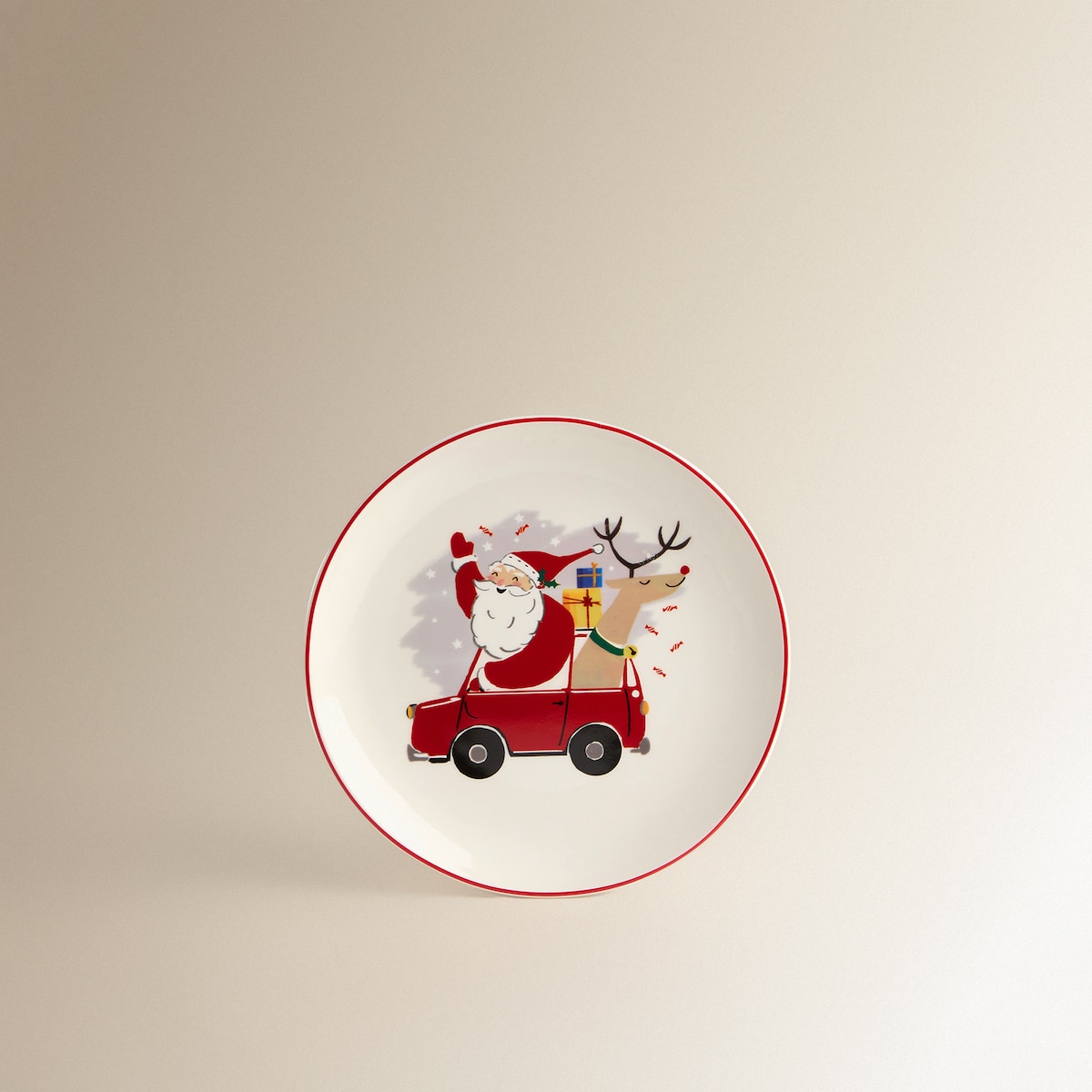 Plato de postre Papá Noel Navidad Rojo-2